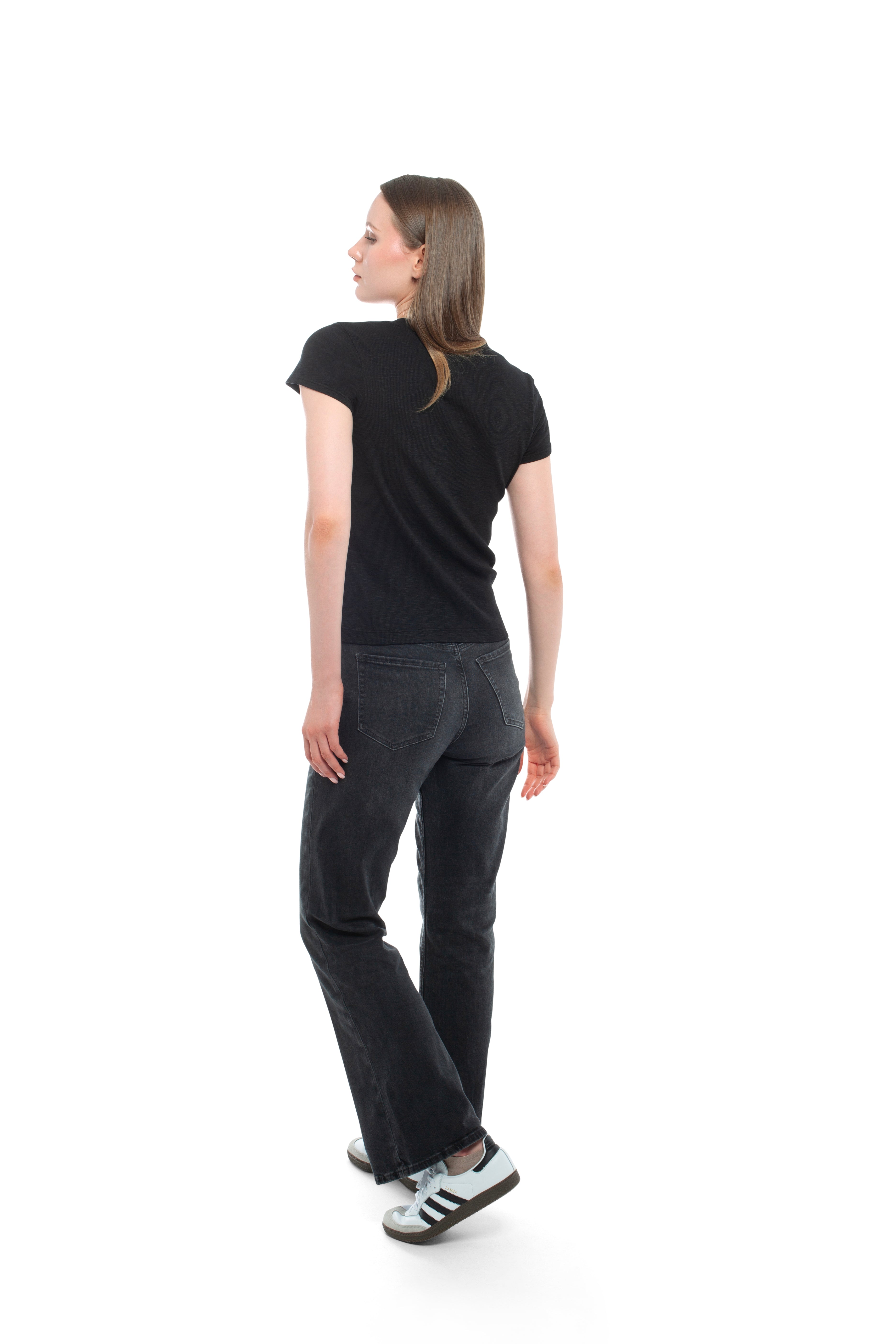 Slim Deep V-Neck Rib Back Tee