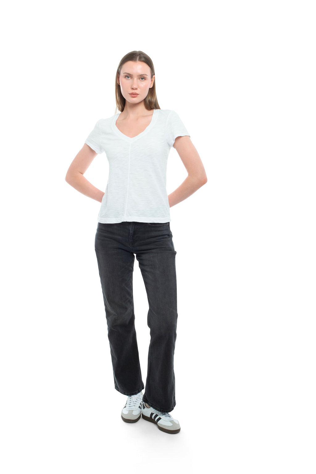 Slim Deep V-Neck Rib Back Tee