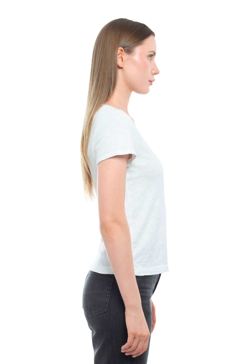Slim Deep V-Neck Rib Back Tee