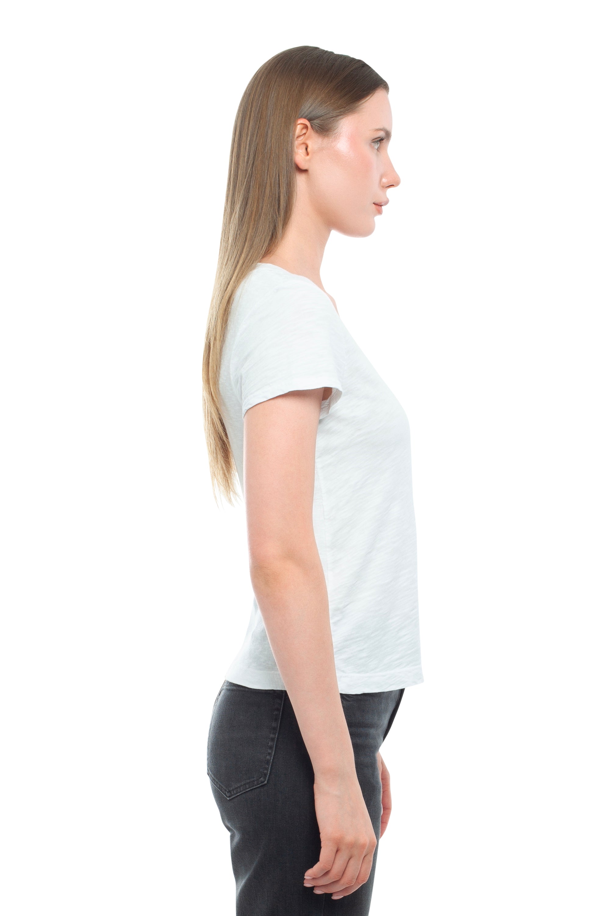 Slim Deep V-Neck Rib Back Tee