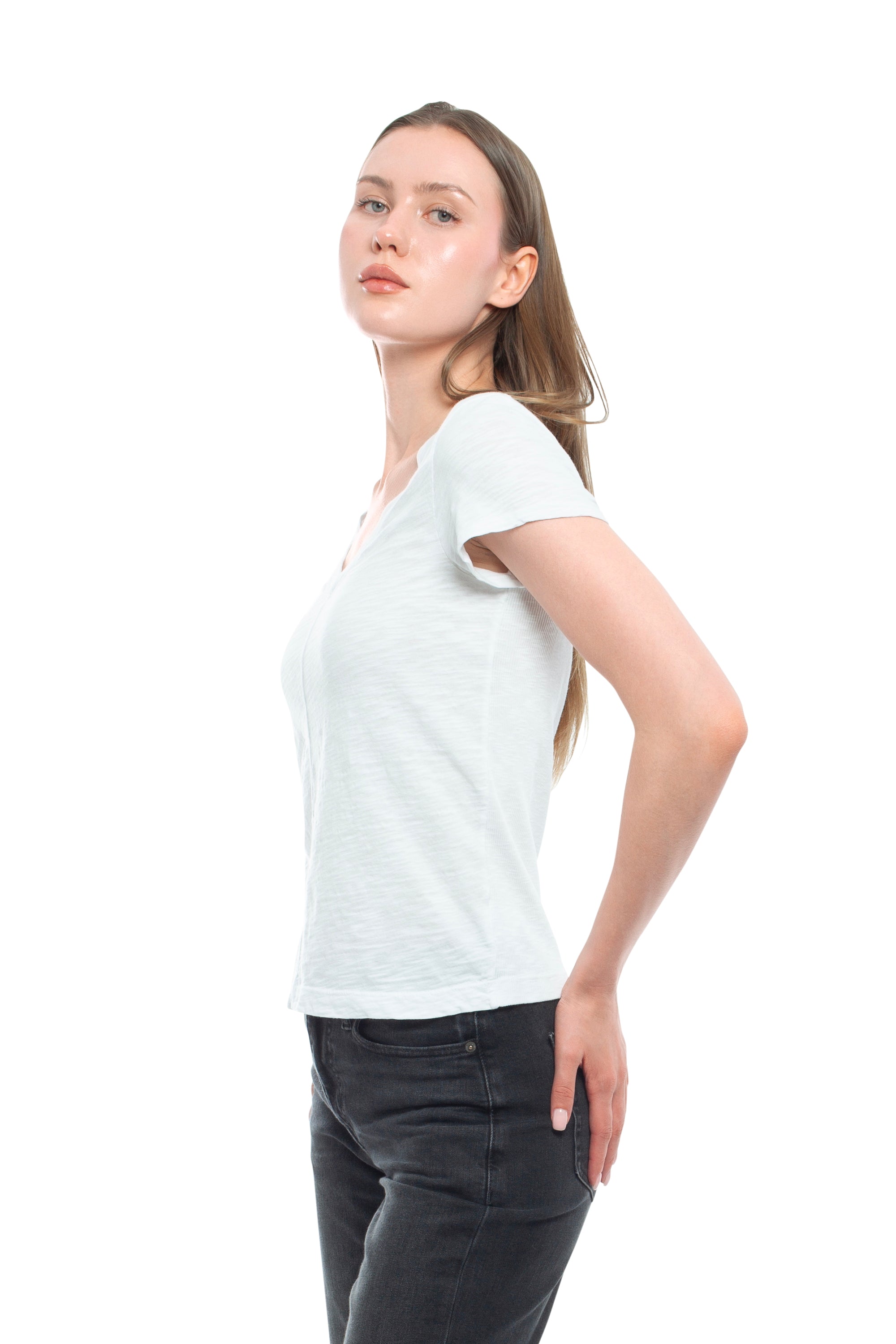 Slim Deep V-Neck Rib Back Tee