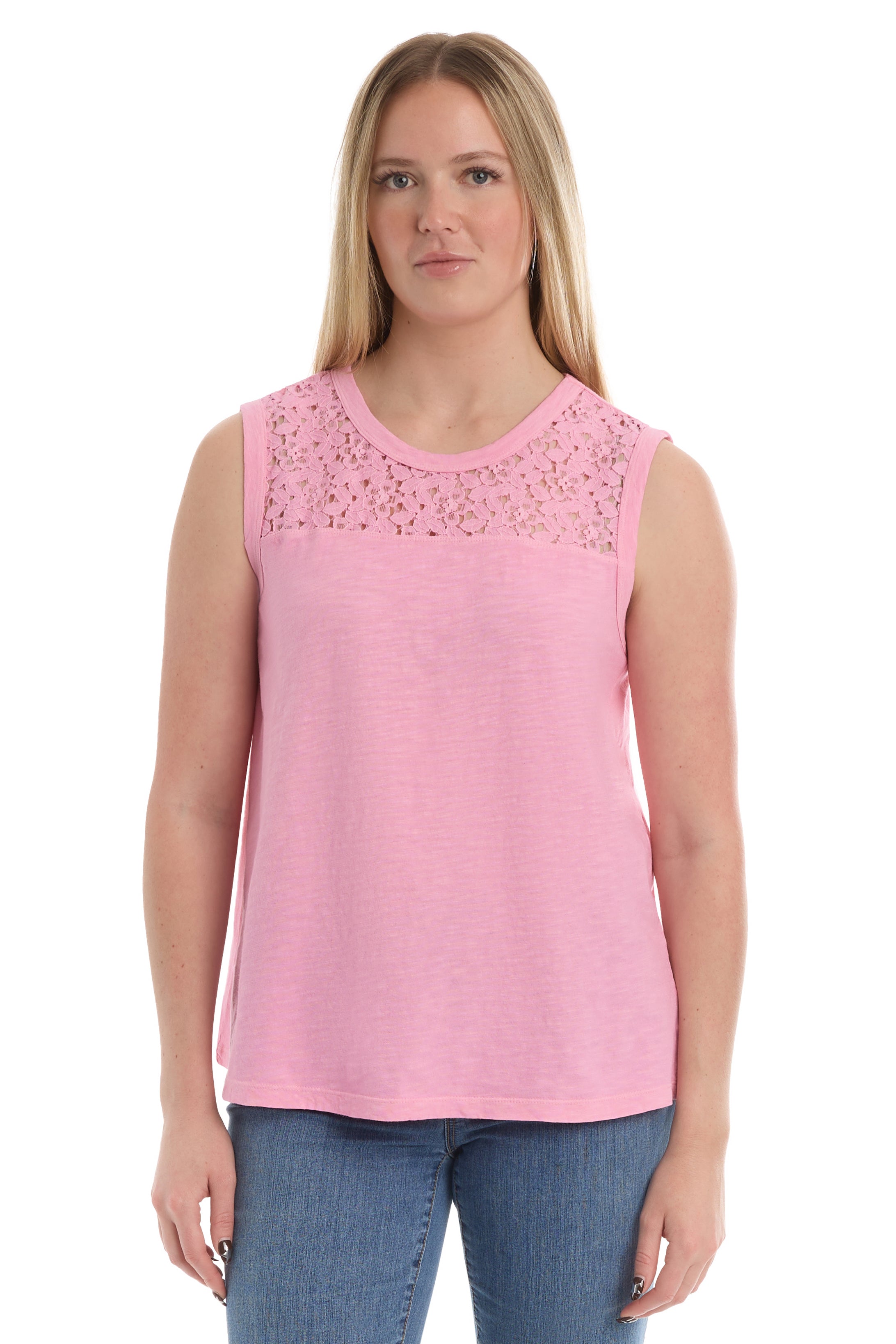 Shell with lace yoke