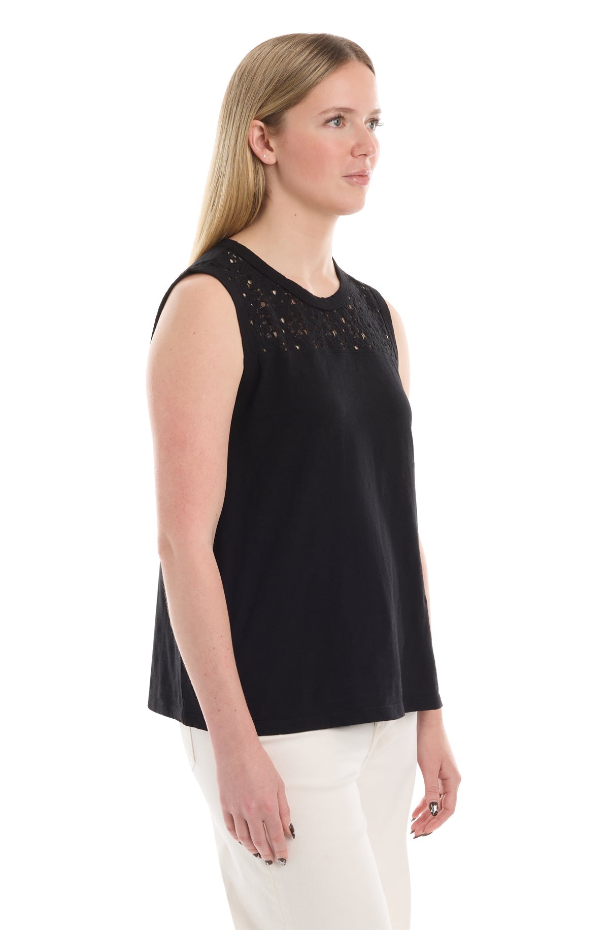 Shell with lace yoke