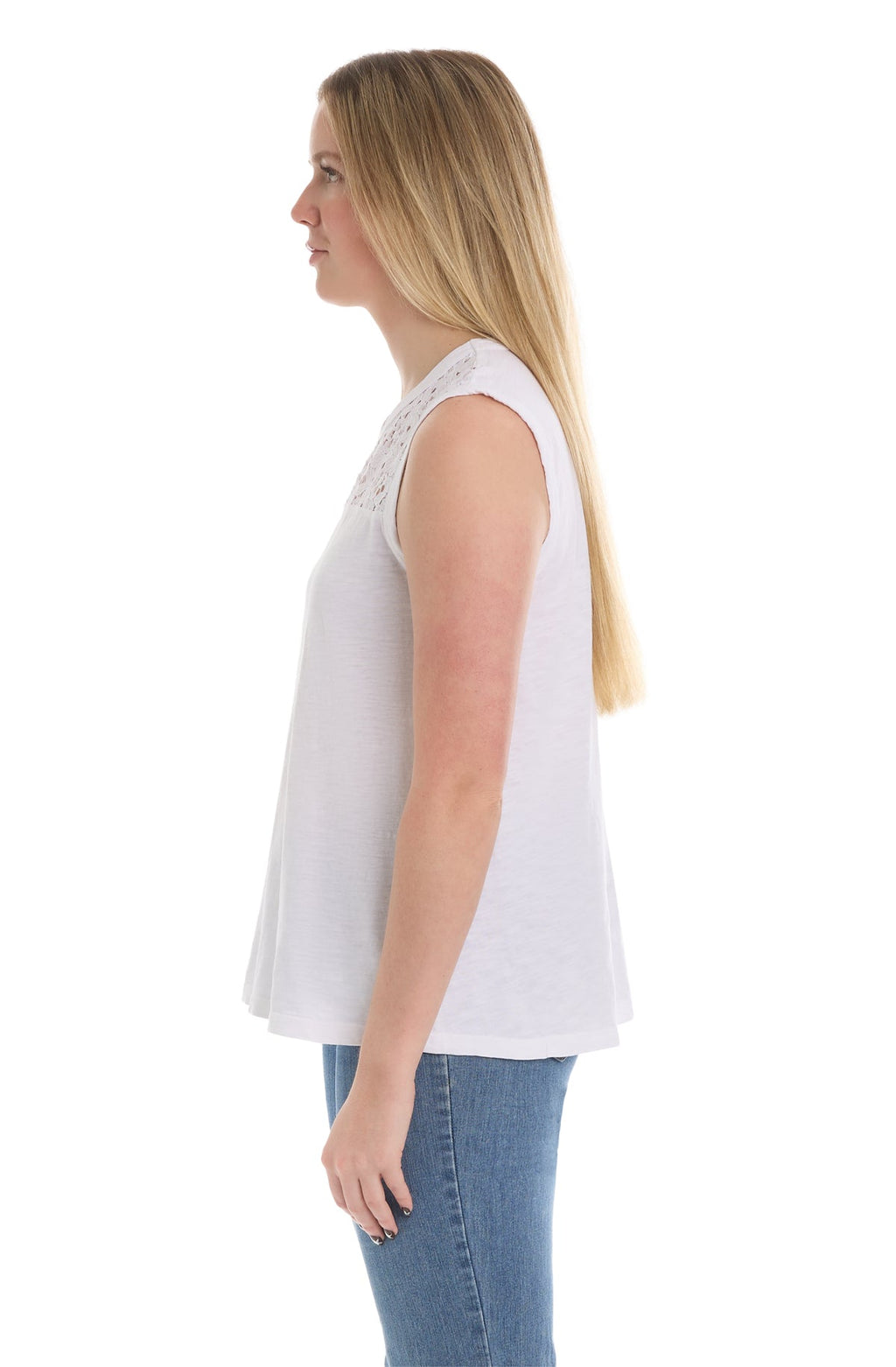 Shell with lace yoke