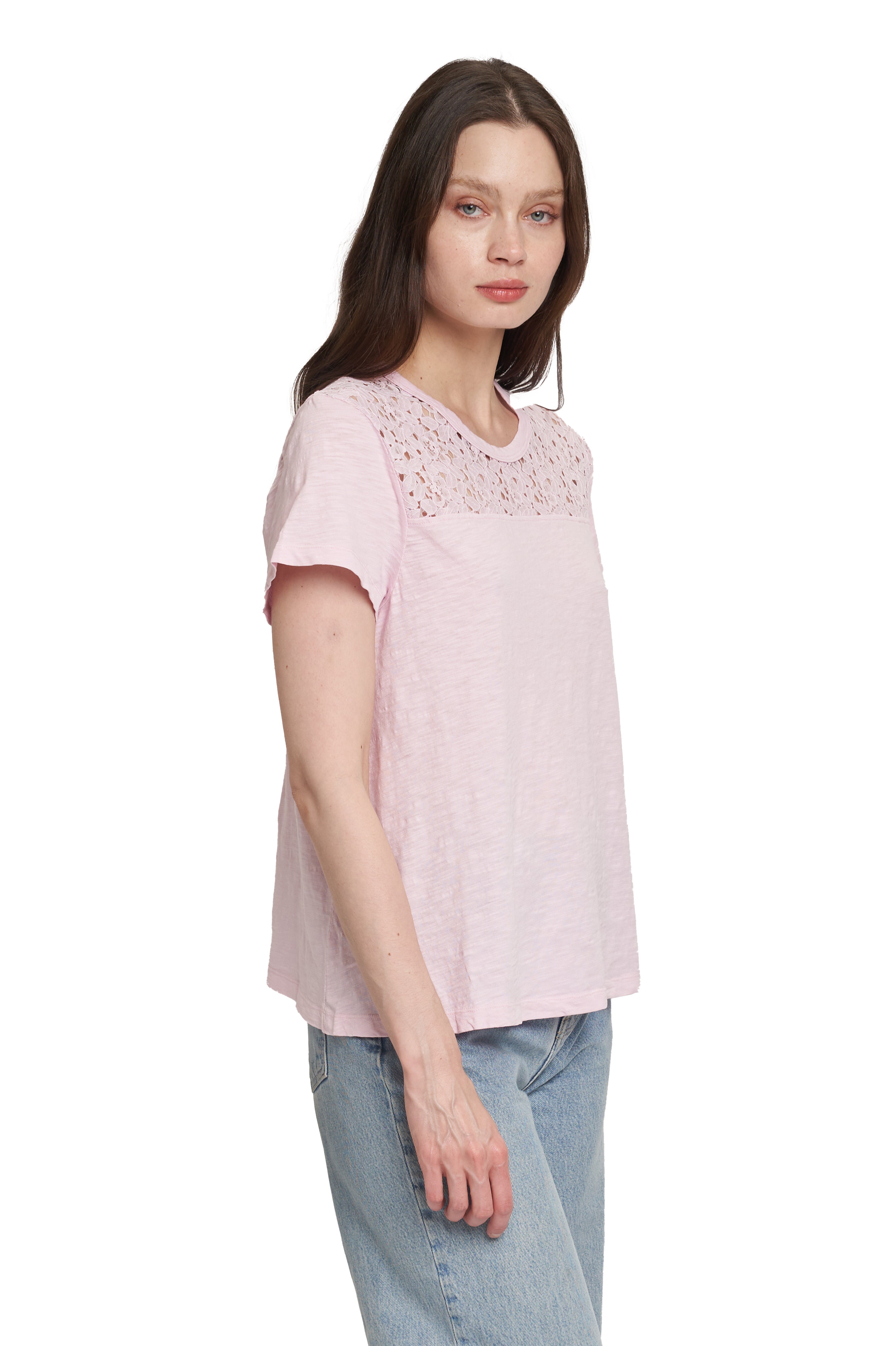Easy Short Sleeve Crew Lace Yoke