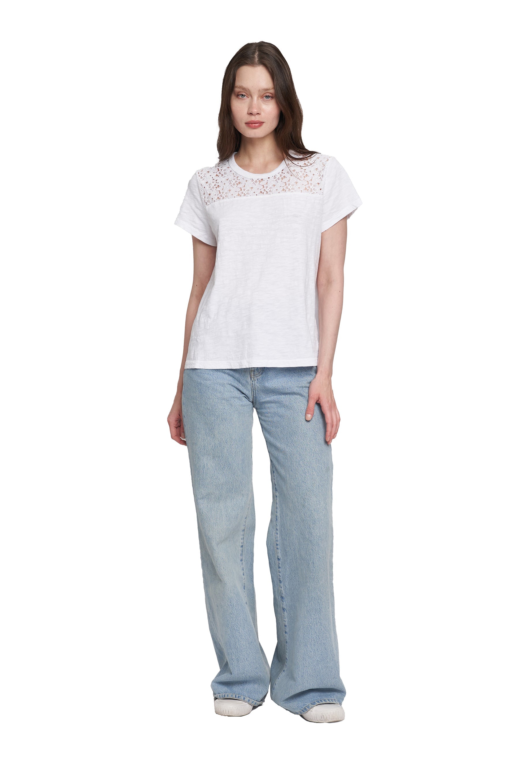 Easy Short Sleeve Crew Lace Yoke