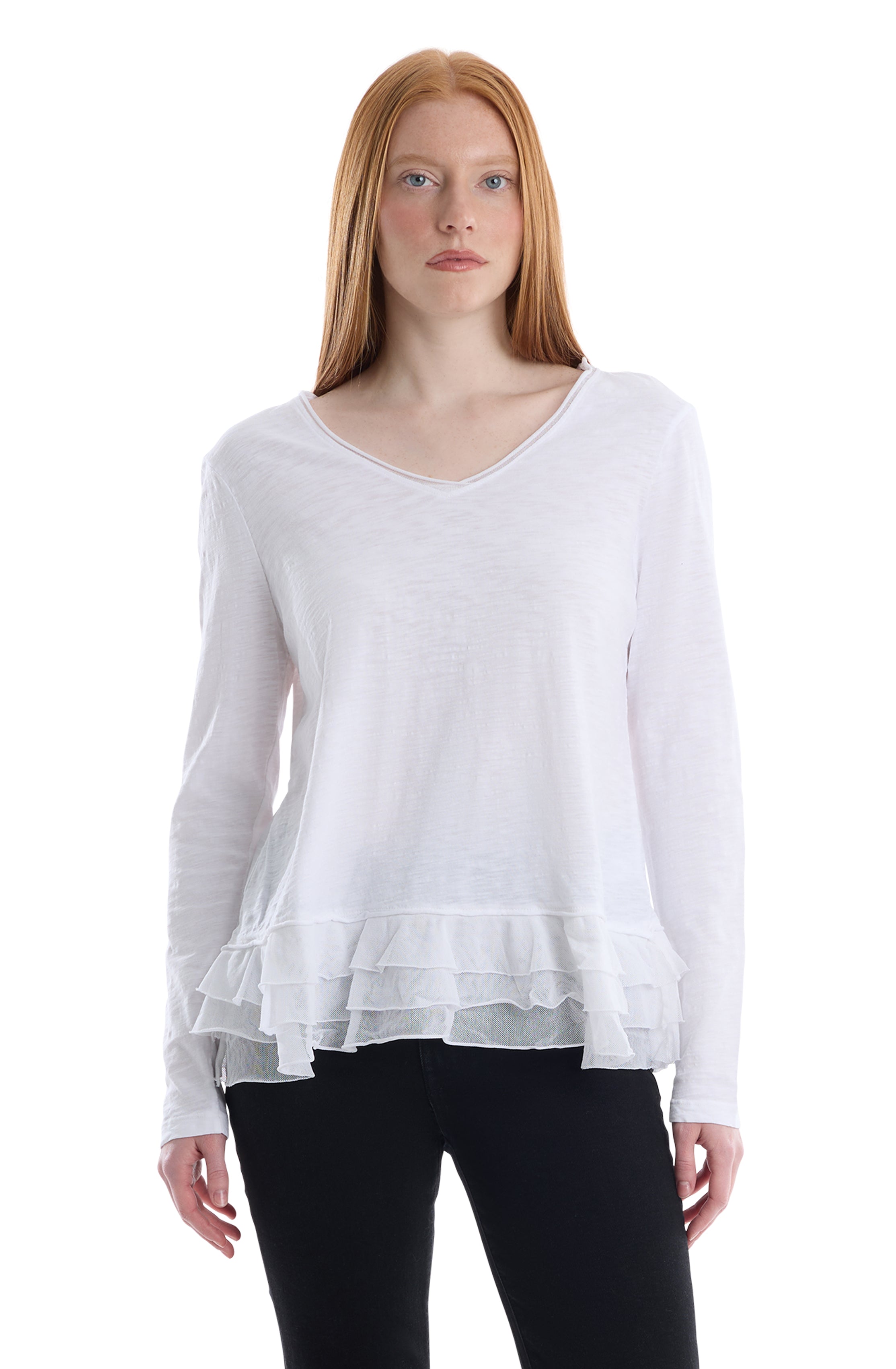 V-Neck Mixed Media Long Sleeve