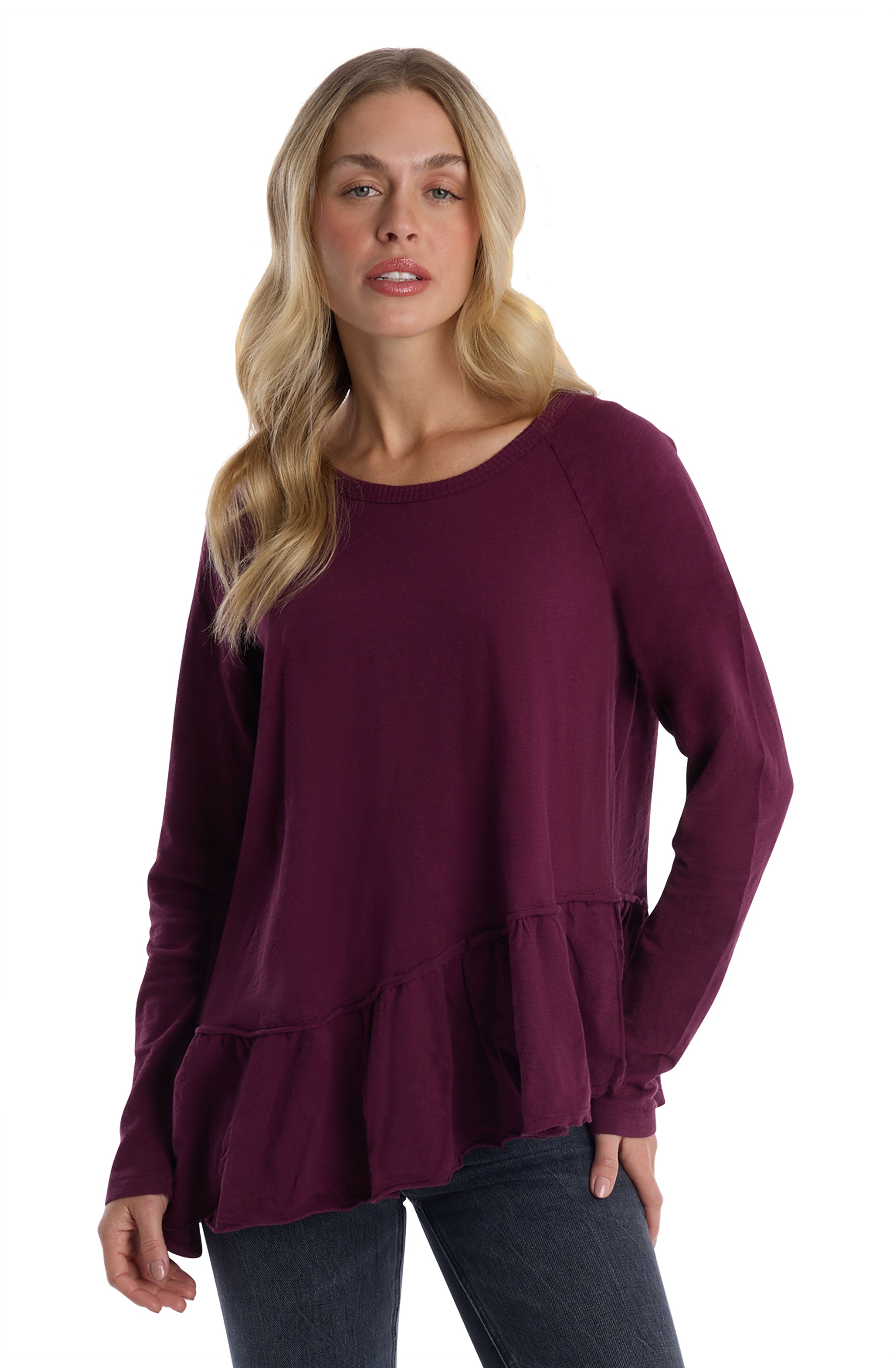 Raglan Long Sleeve Asymmetric Peplum