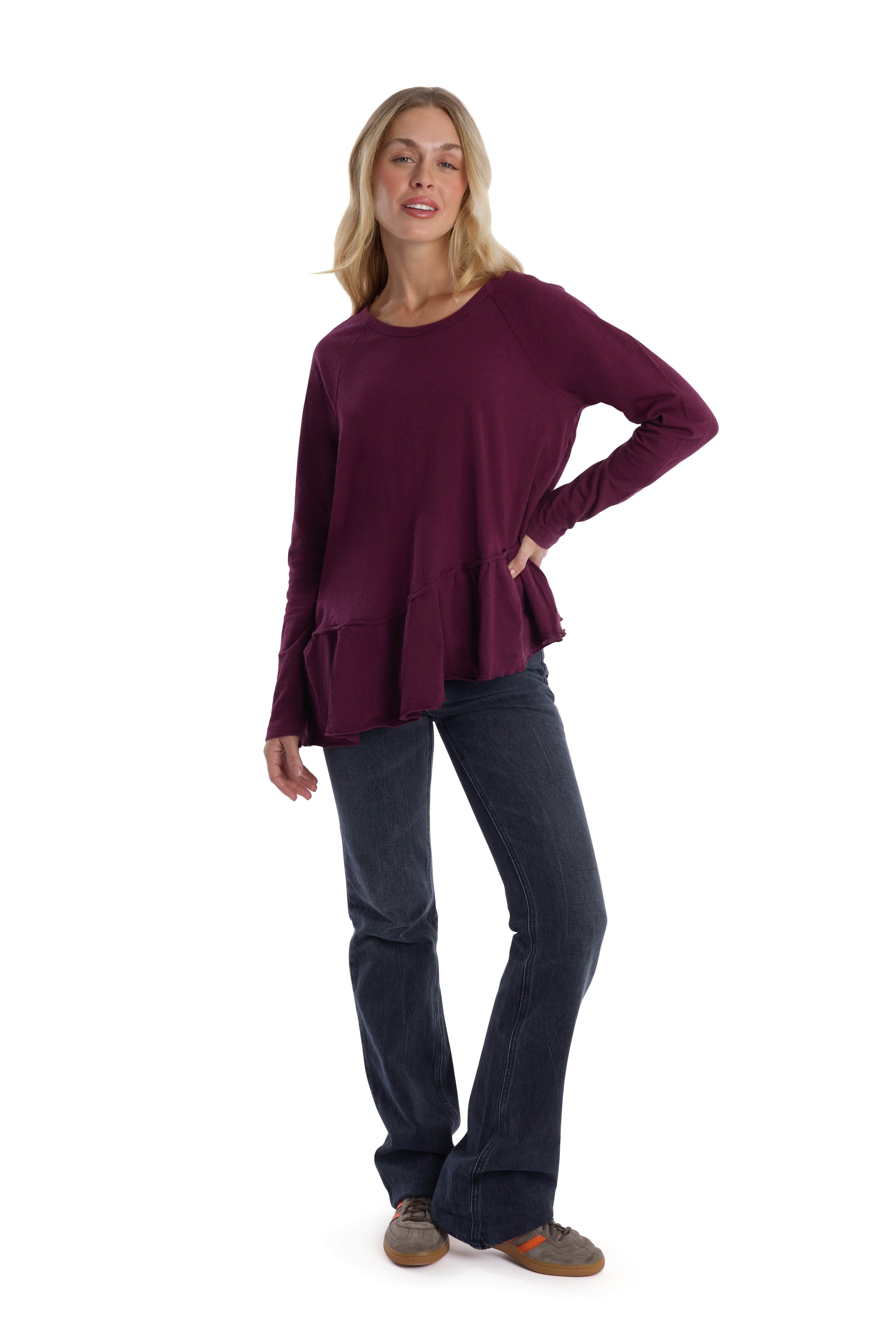Raglan Long Sleeve Asymmetric Peplum