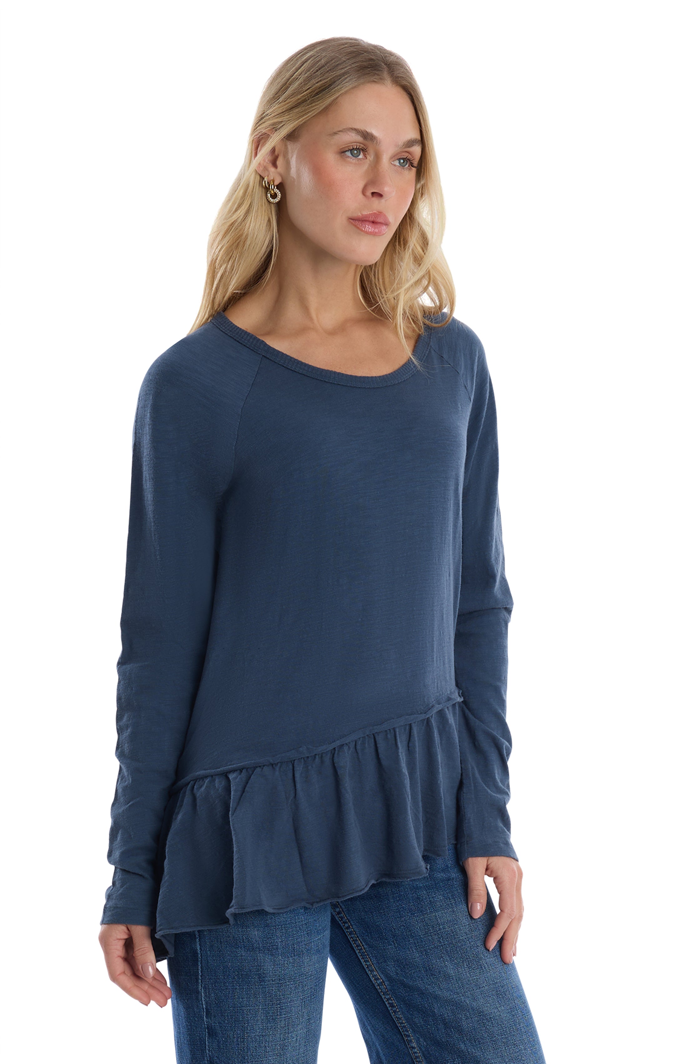 Raglan Long Sleeve Asymmetric Peplum