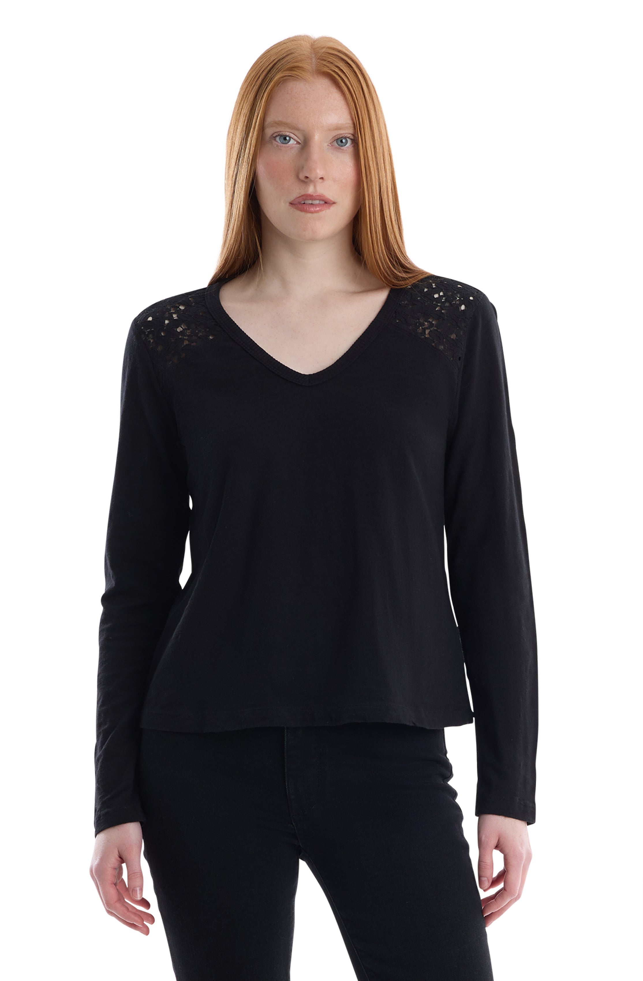 V-Neck Long Sleeve Mixed Media