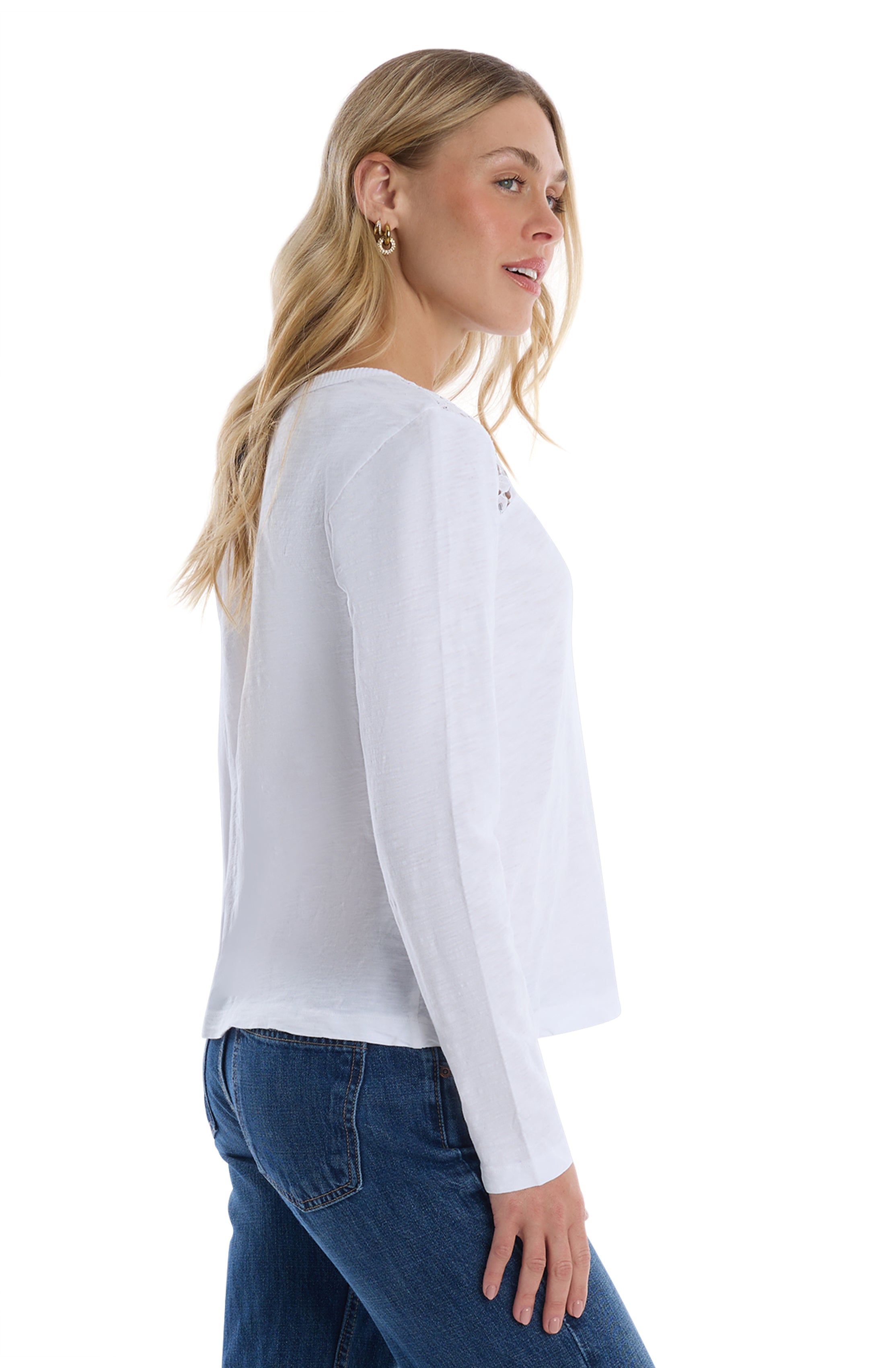 V-Neck Long Sleeve Mixed Media