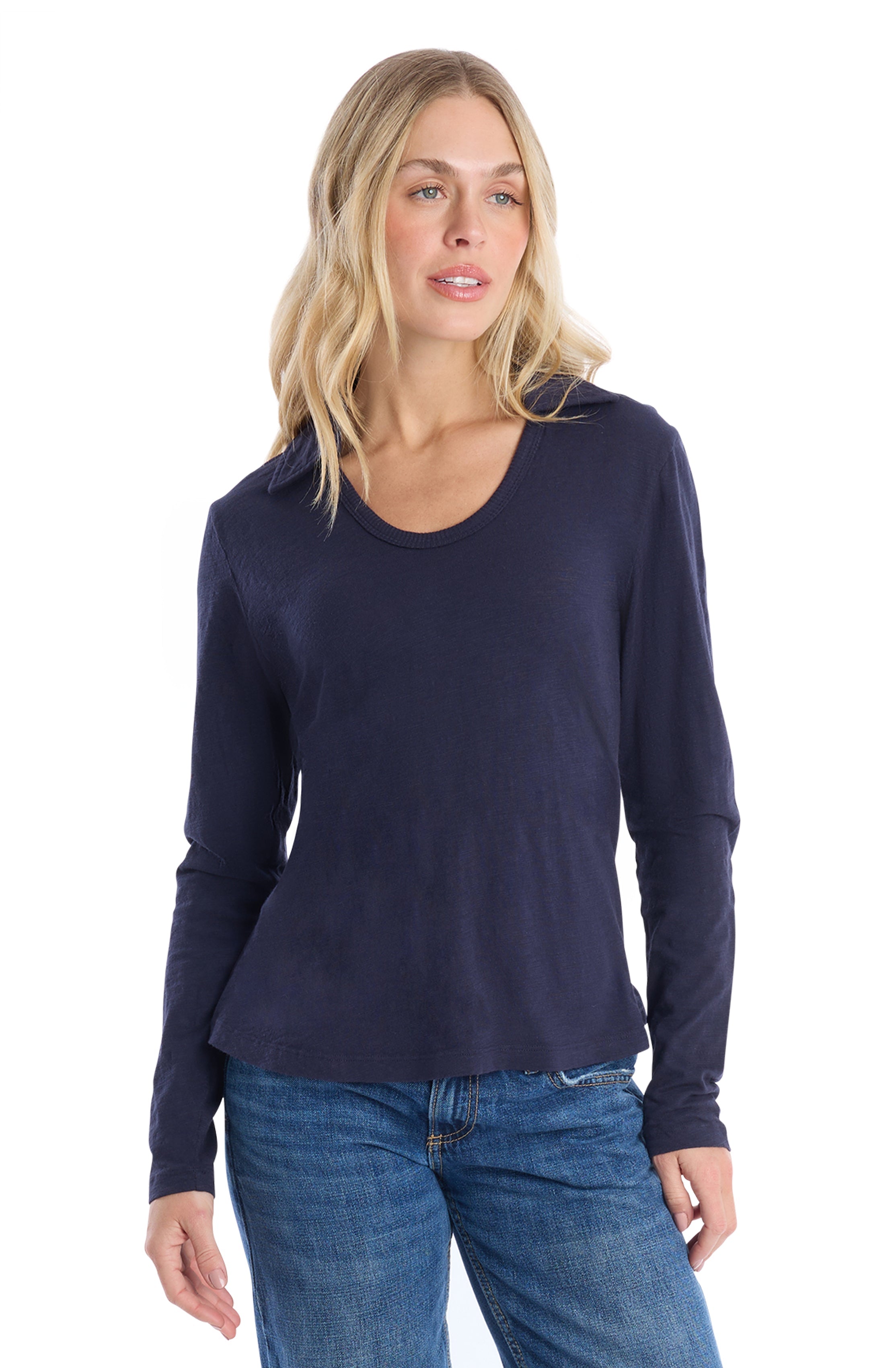 Scoop Neck Long Sleeve Polo