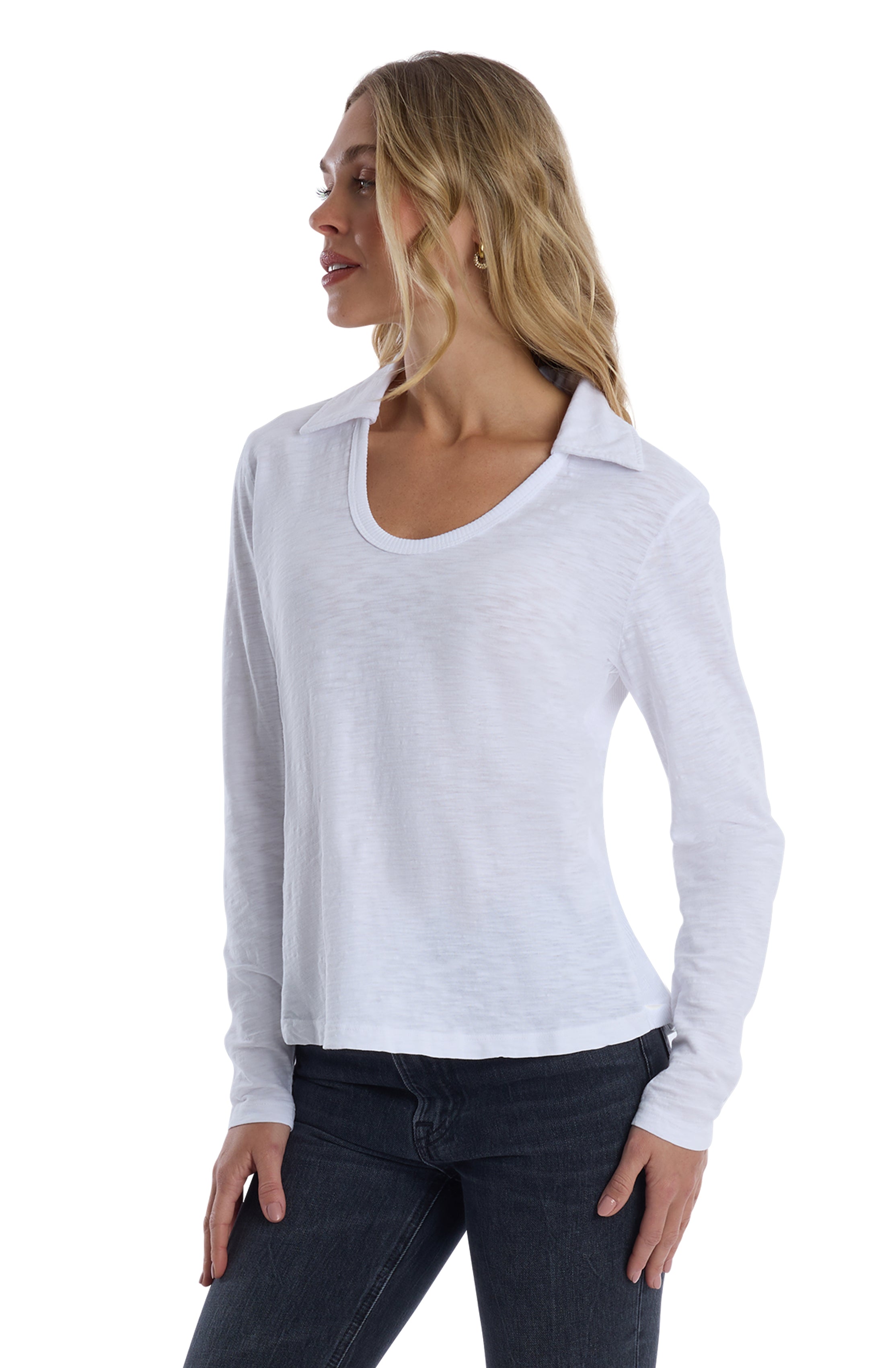 Scoop Neck Long Sleeve Polo