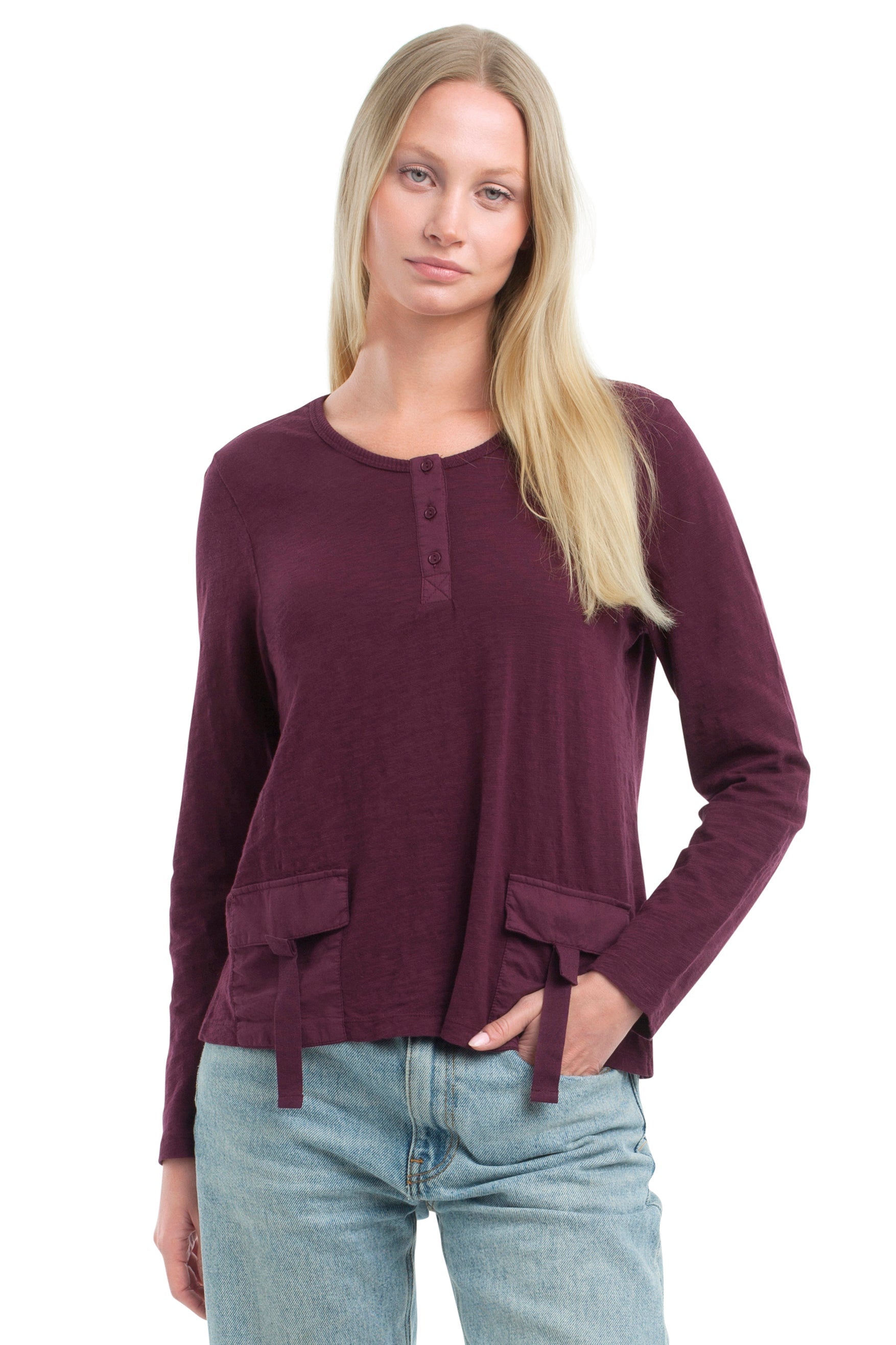 U Neck Button Placket Tee