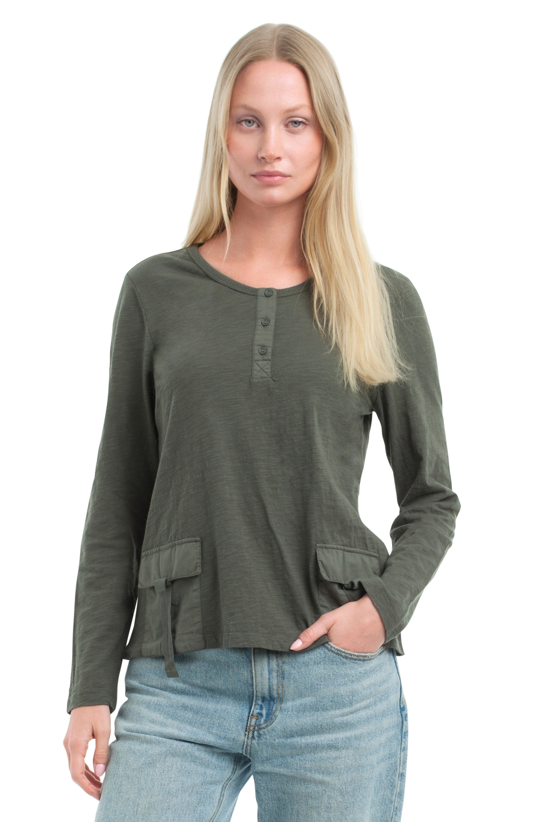 U Neck Button Placket Tee
