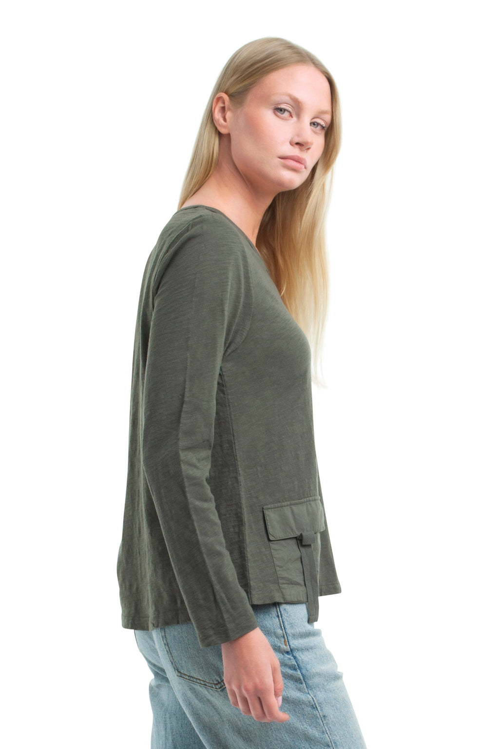 U Neck Button Placket Tee