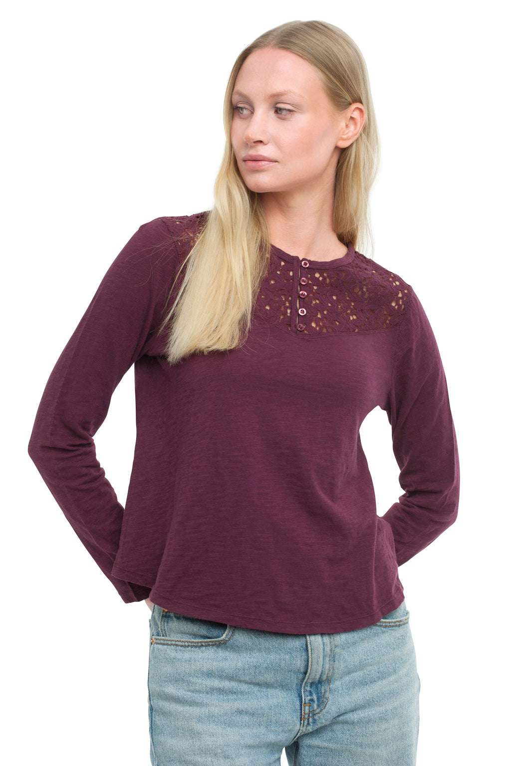 Lace Yoke Henley Tee