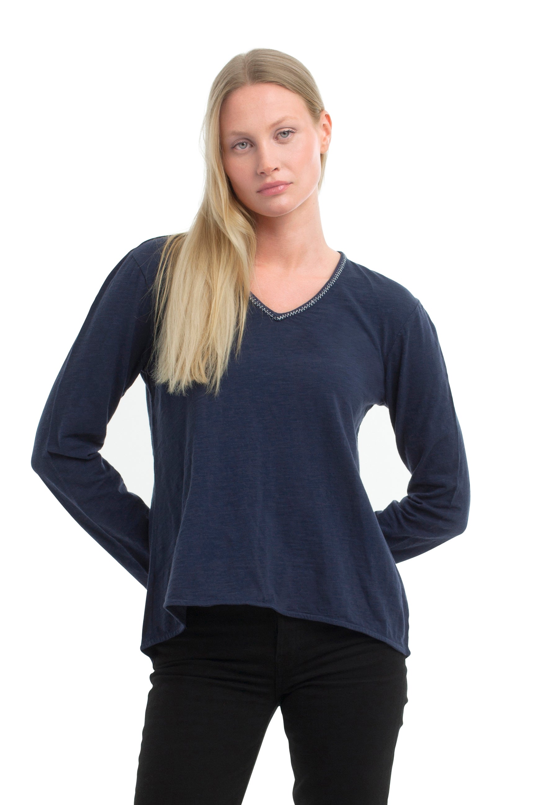 Metallic Thread V-Neck