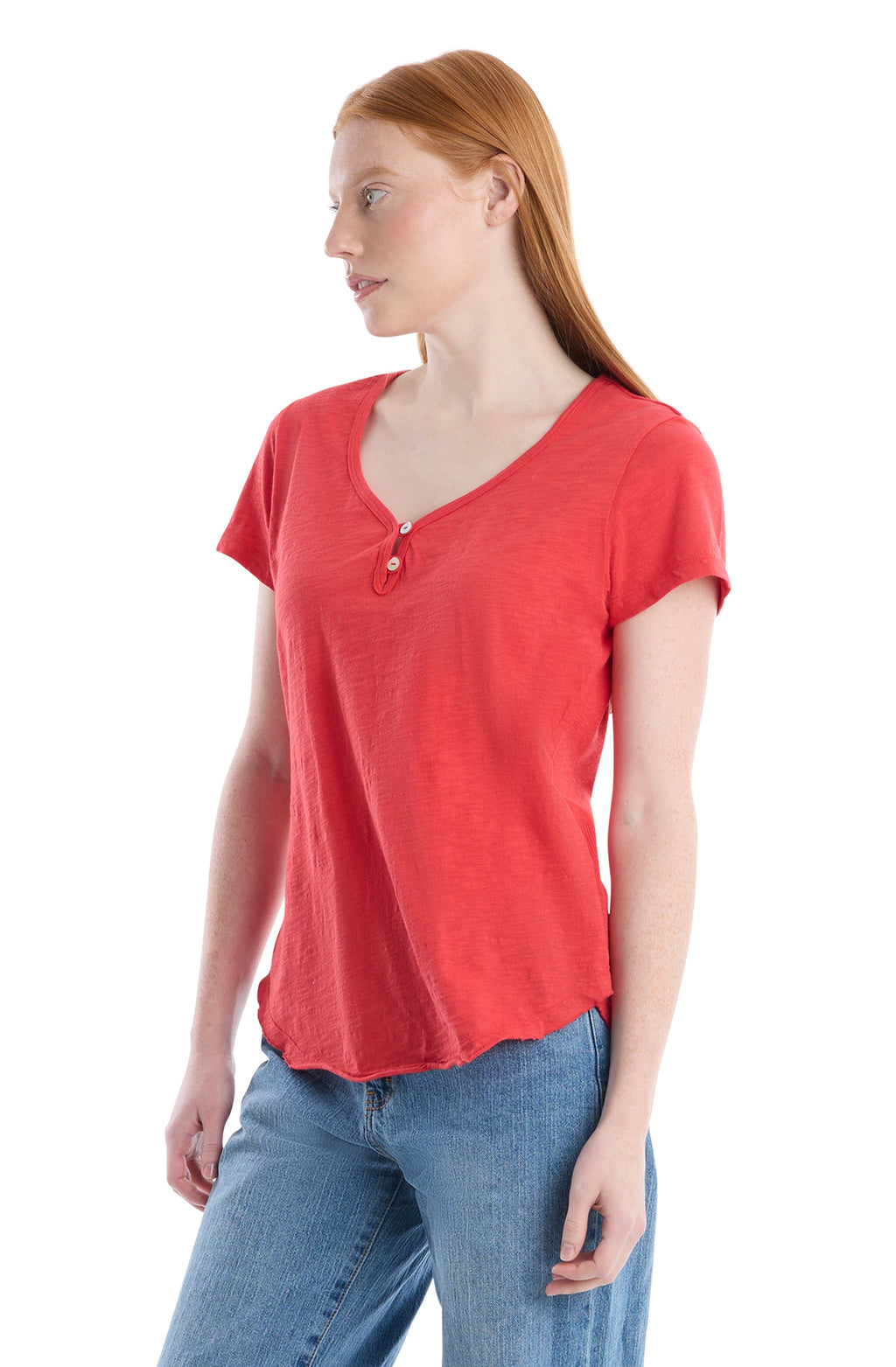 V-neck henley short sleeve