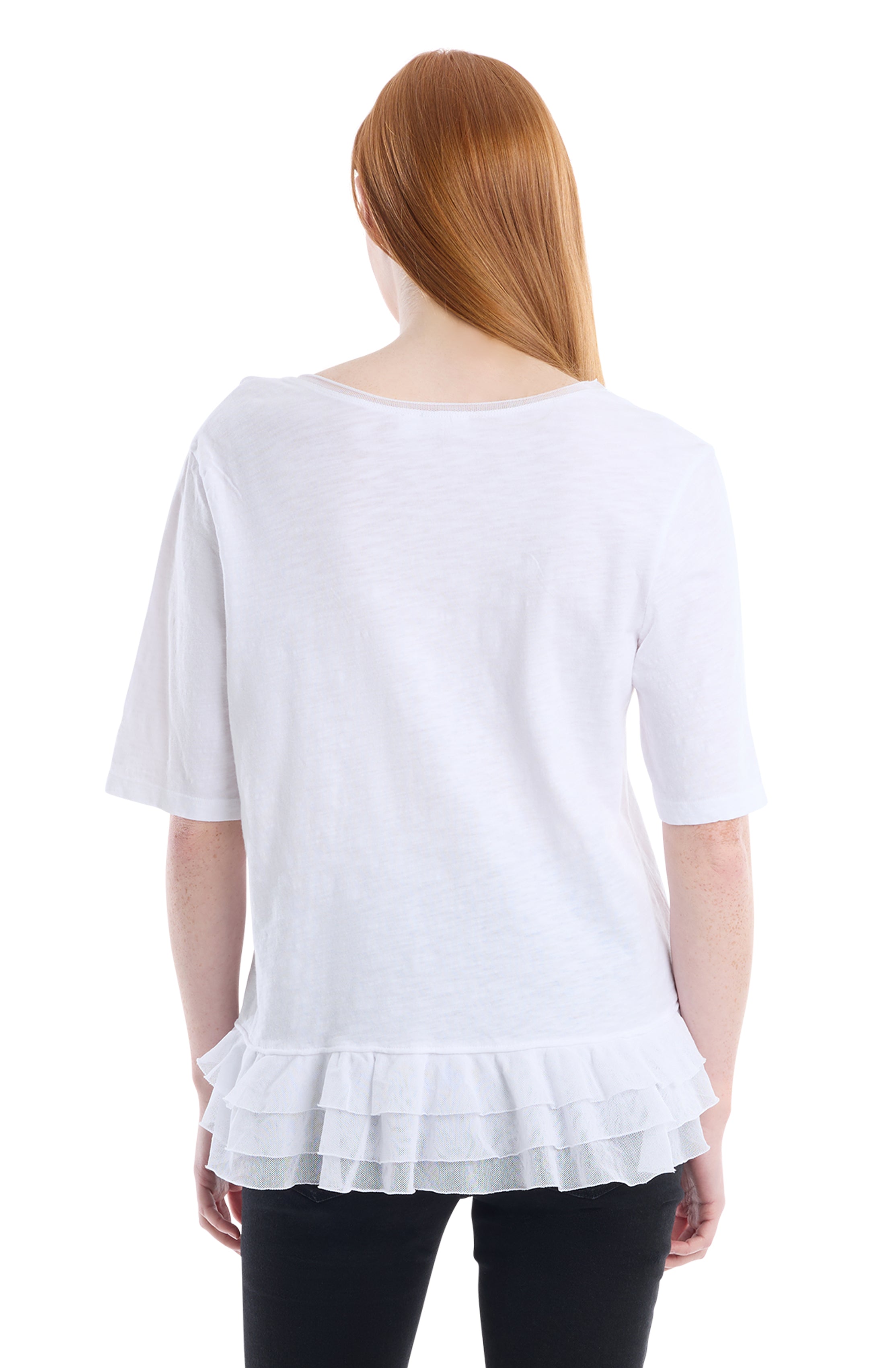 V-neck elbow sleeve mixed media