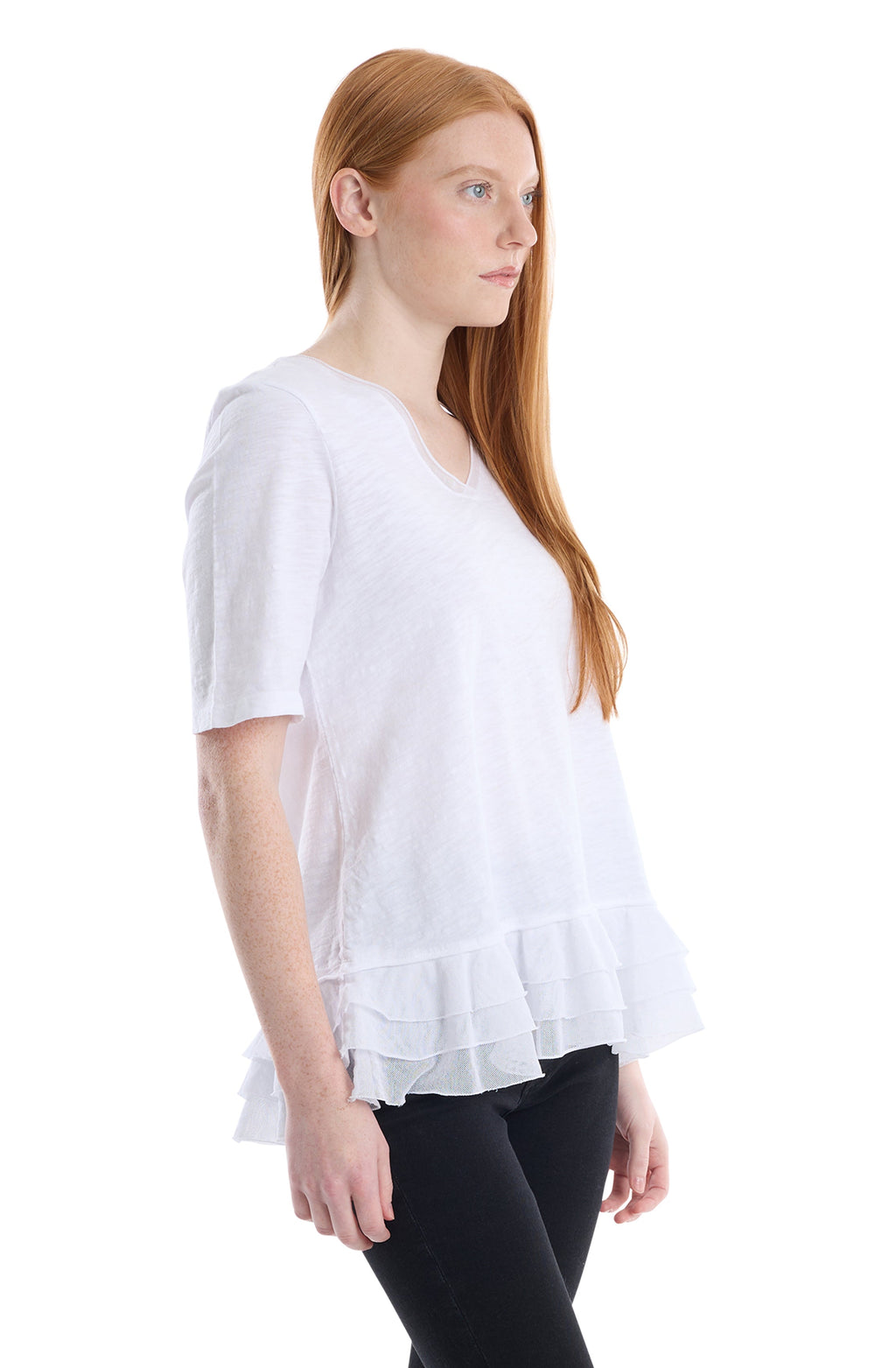 V-neck elbow sleeve mixed media
