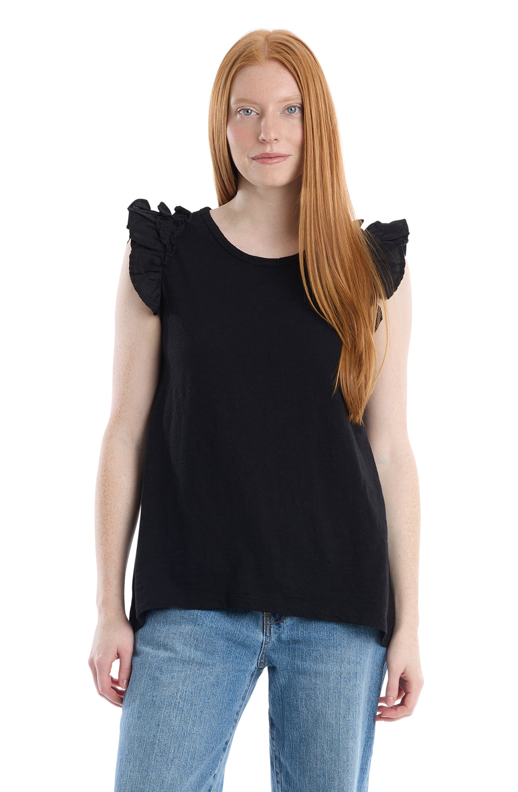 Ruffle shoulder tank tee