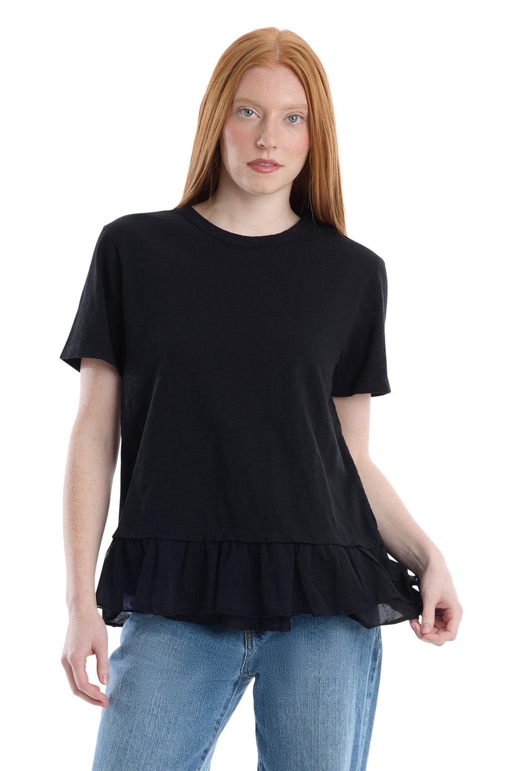 Short sleeve mixed media tee