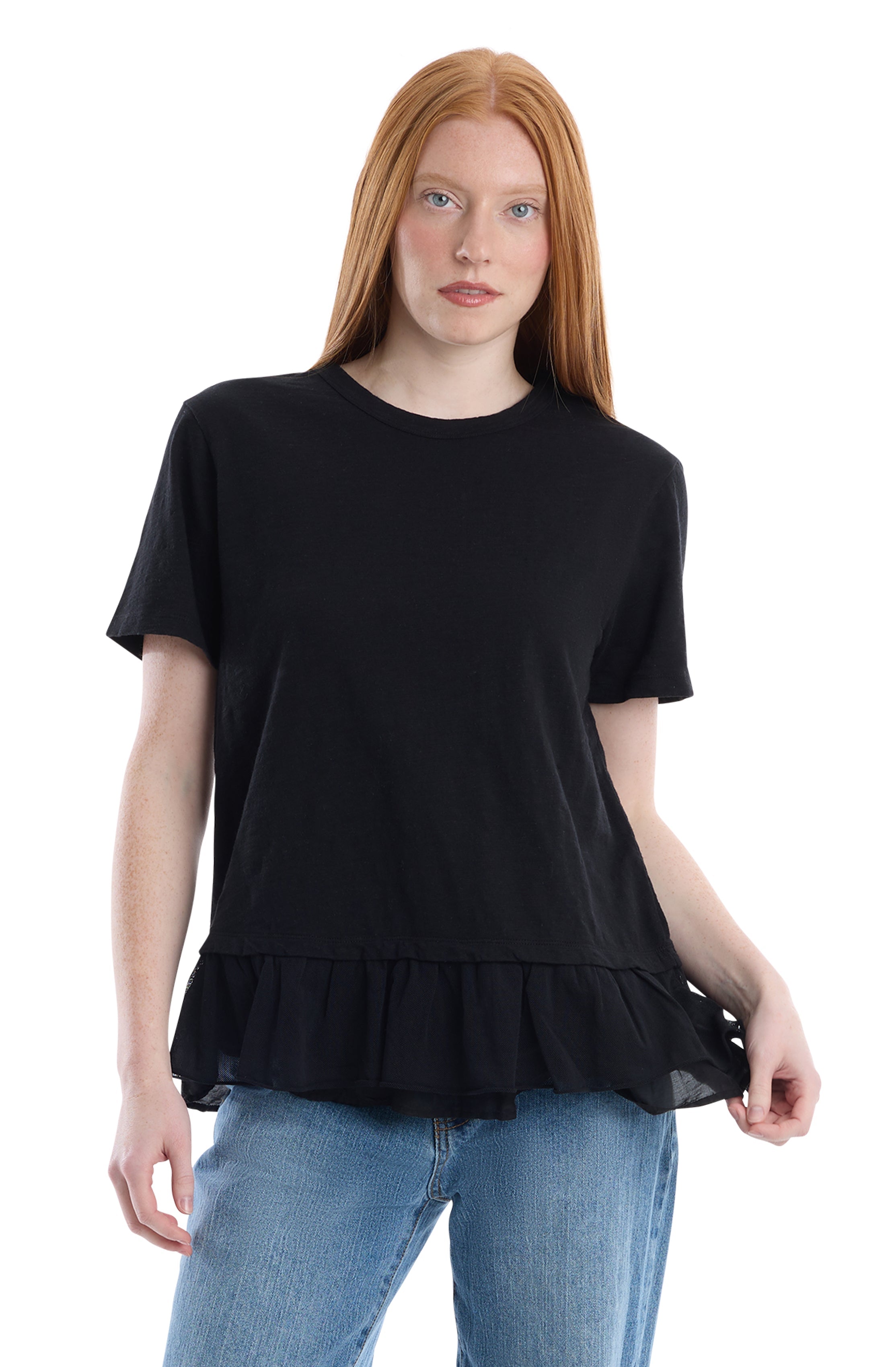 Short sleeve mixed media tee