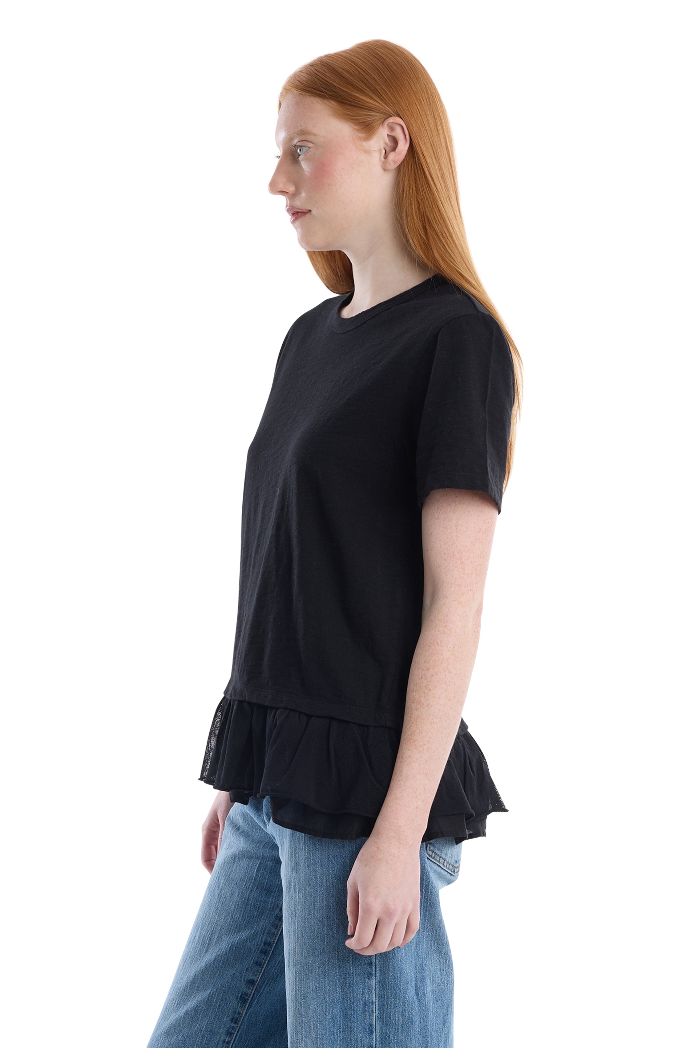 Short sleeve mixed media tee