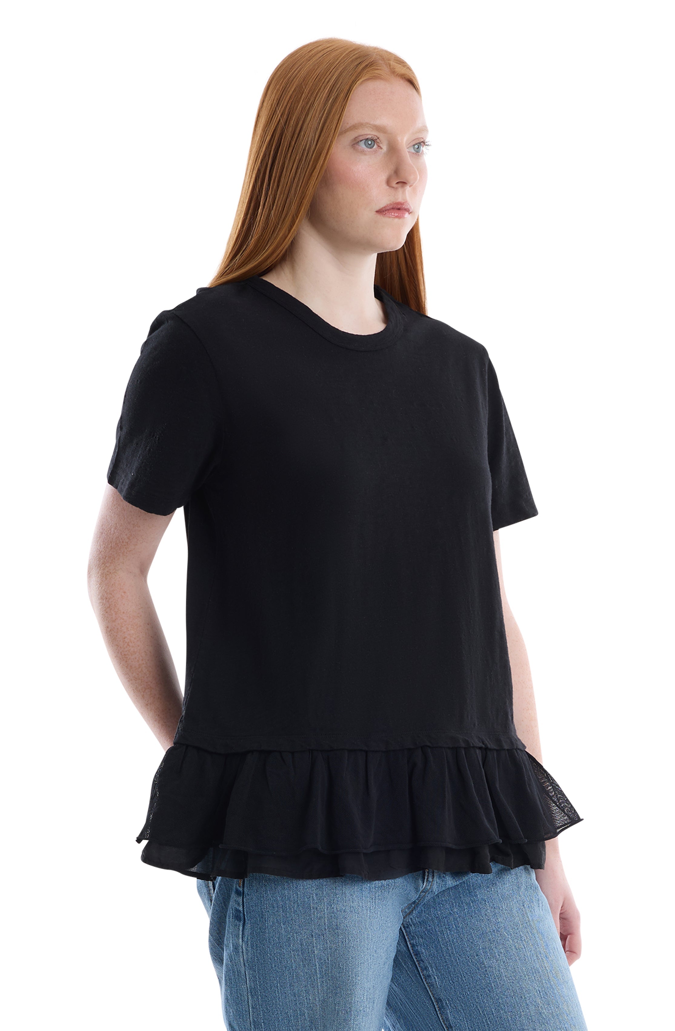 Short sleeve mixed media tee