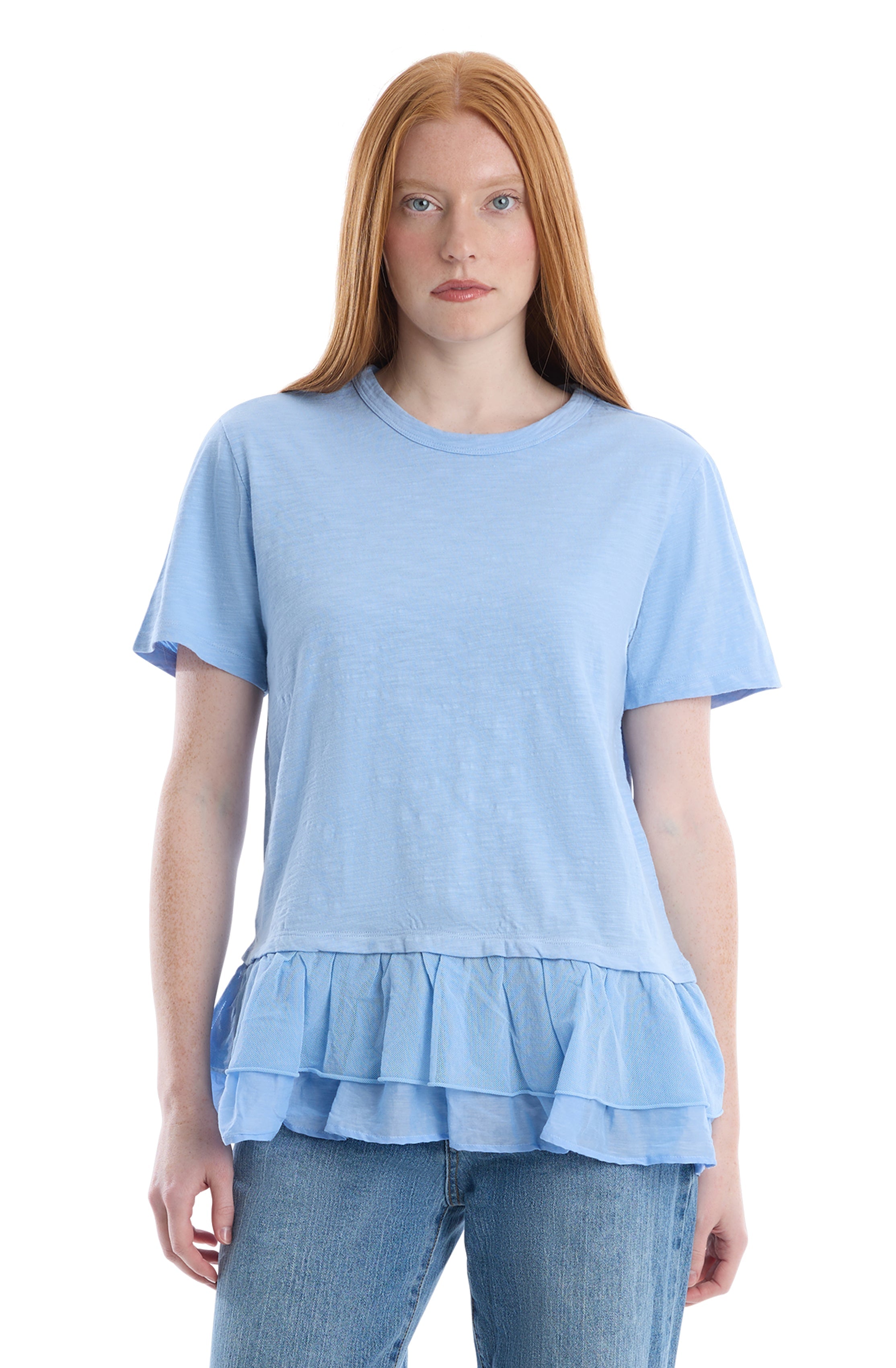 Short sleeve mixed media tee