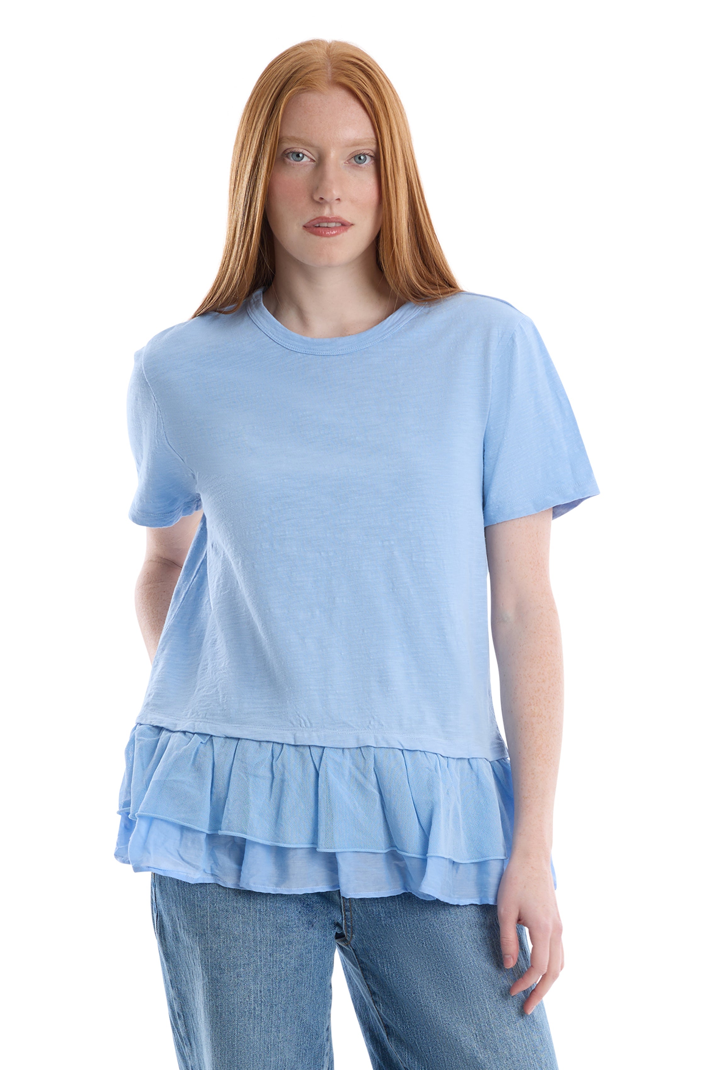 Short sleeve mixed media tee