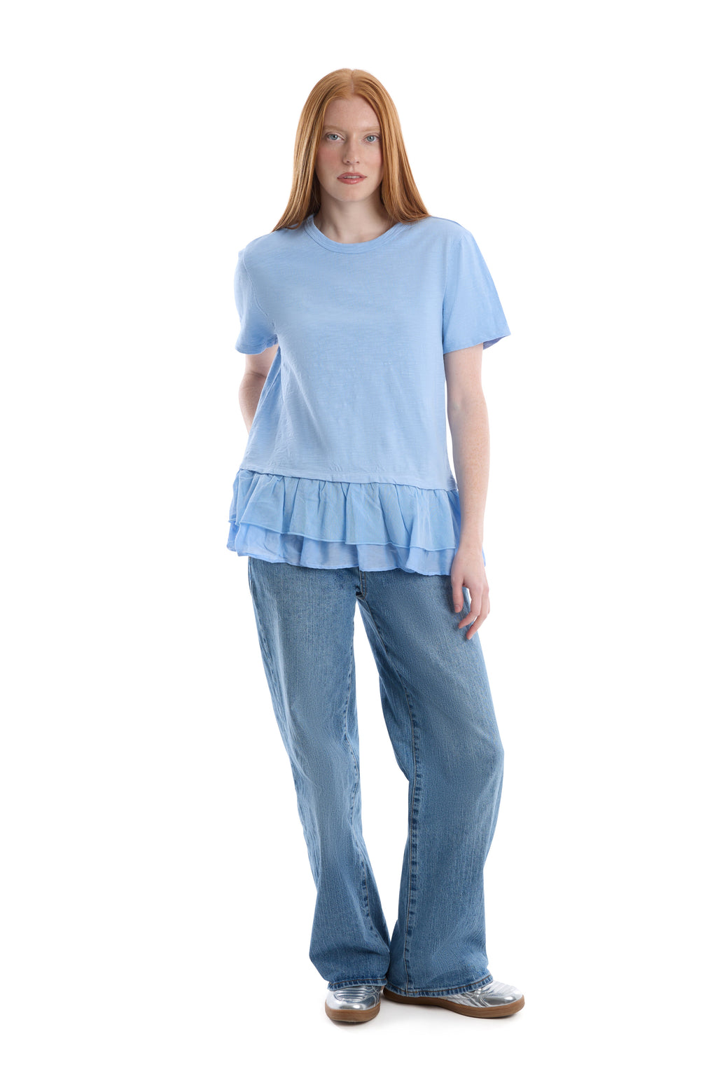 Short sleeve mixed media tee