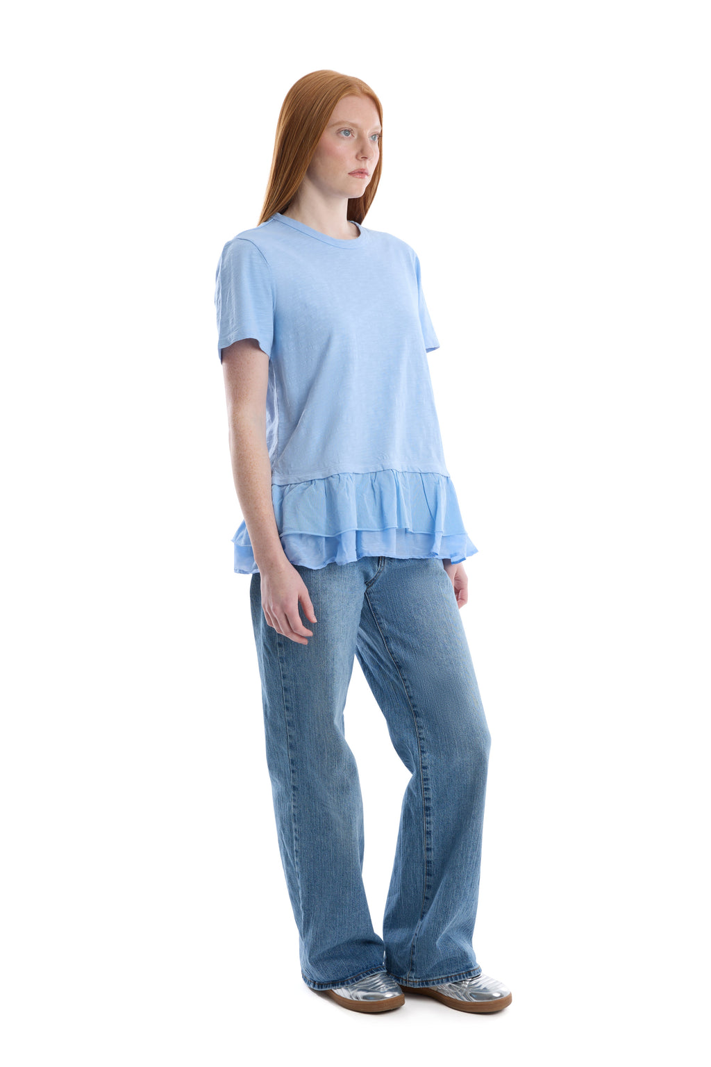 Short sleeve mixed media tee