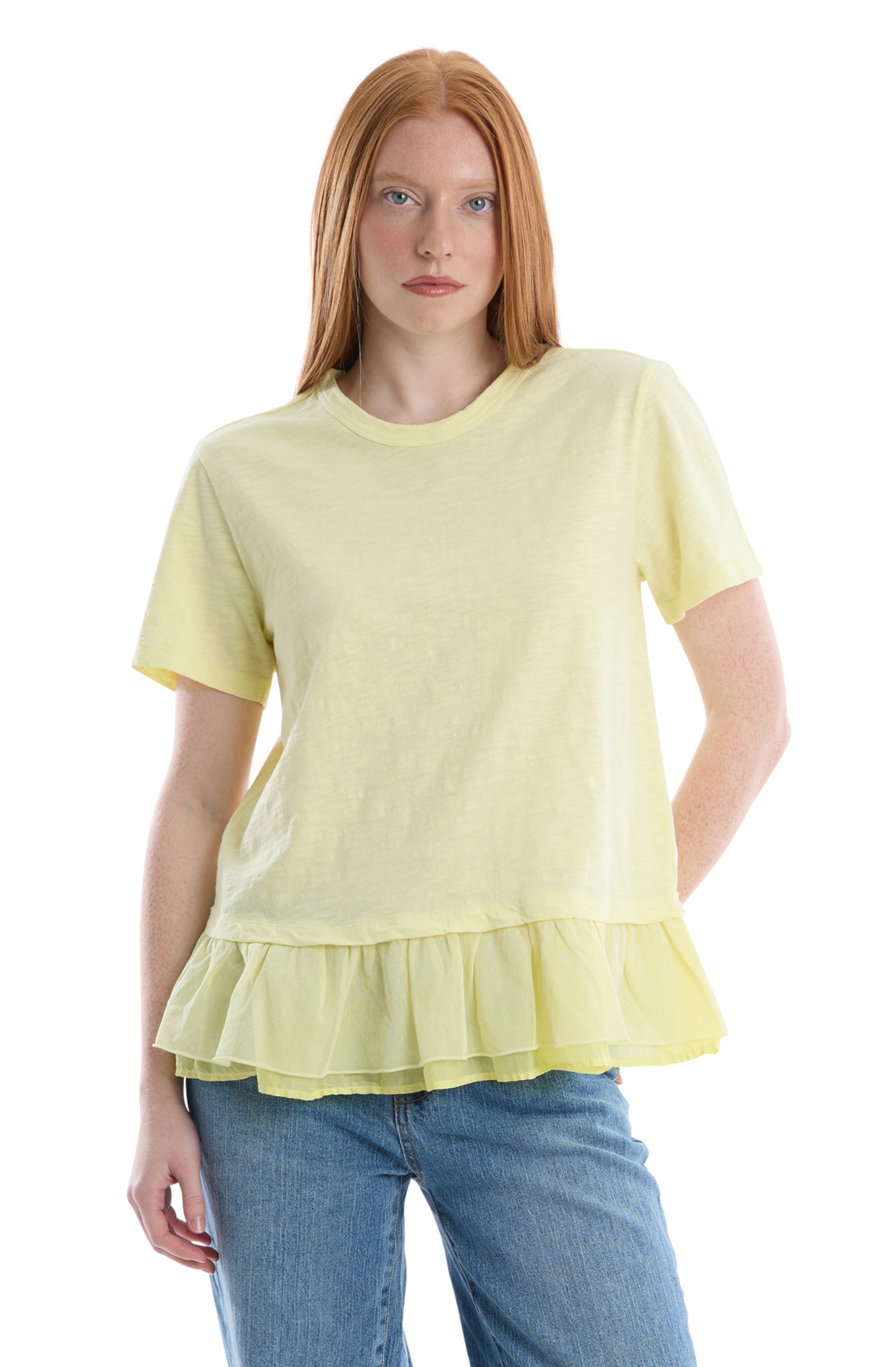 Short sleeve mixed media tee