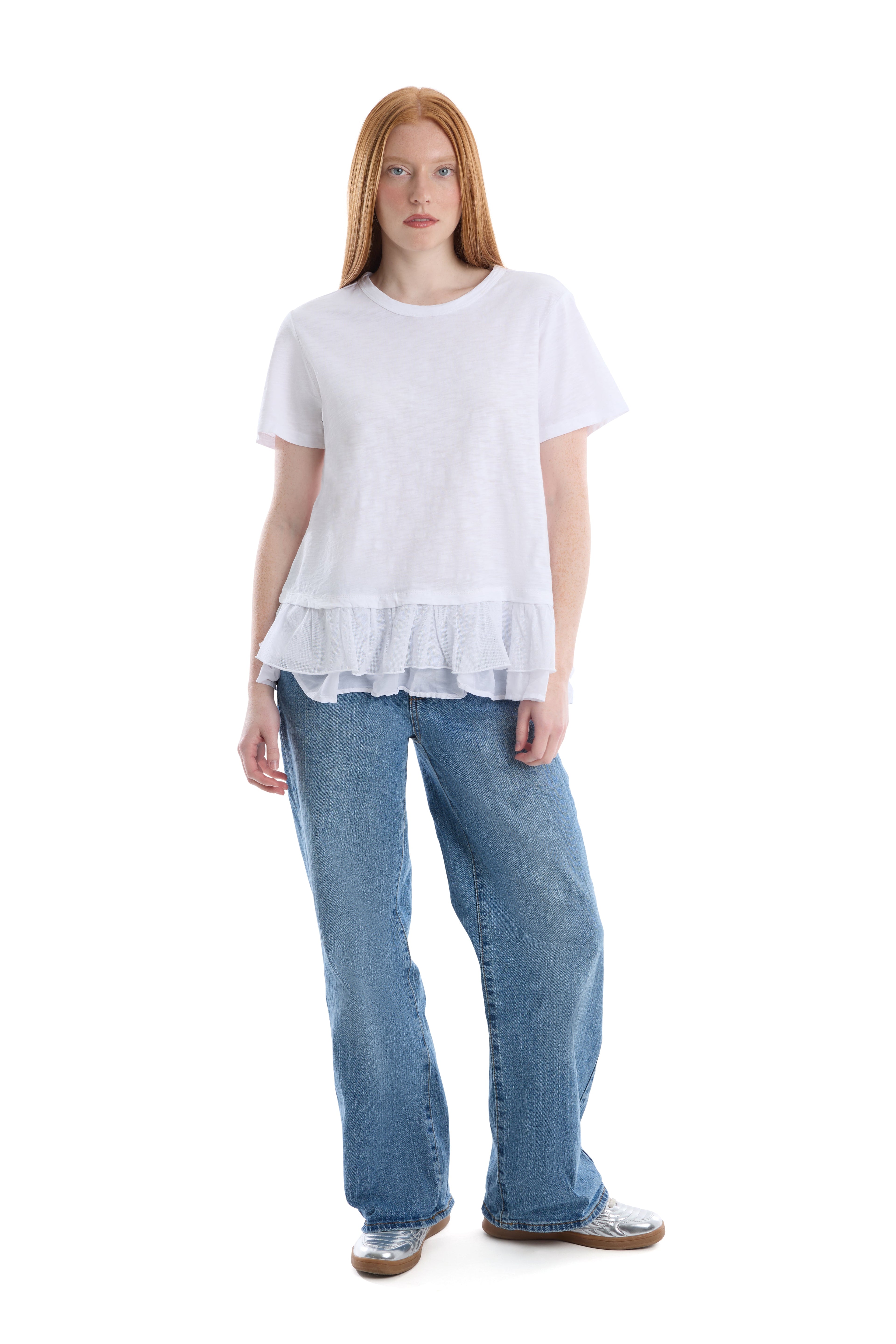 Short sleeve mixed media tee