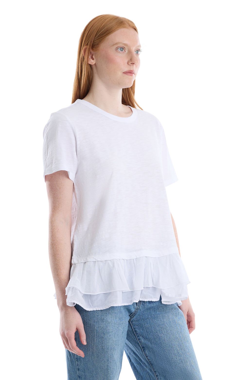 Short sleeve mixed media tee