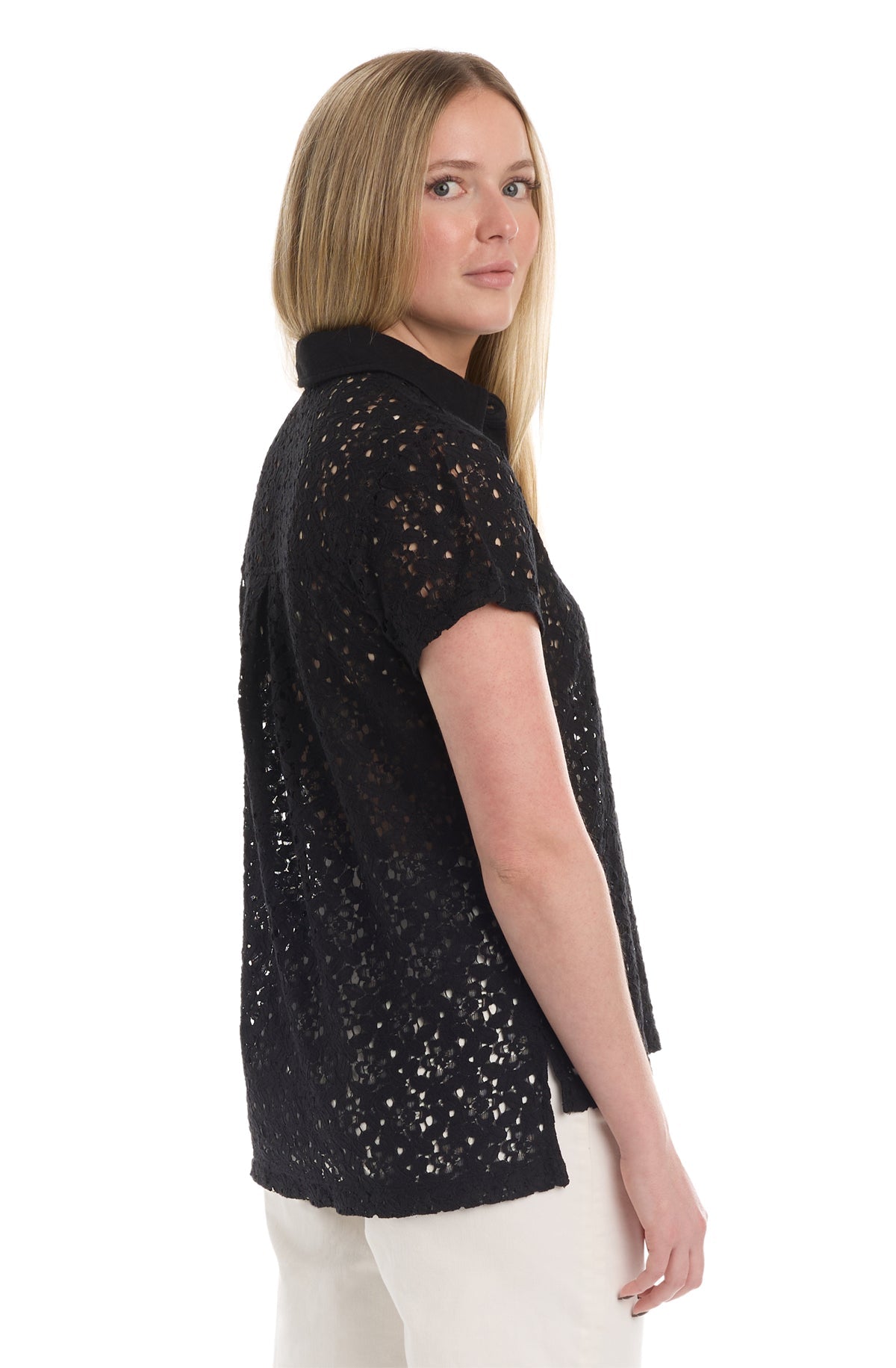 Short sleeve lace polo