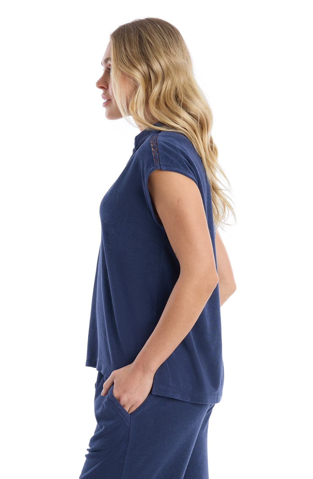 Polo top with crochet trim