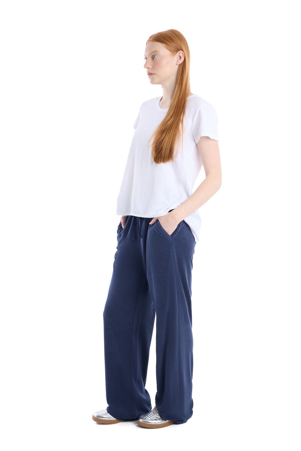 Wide leg pant with crochet trim