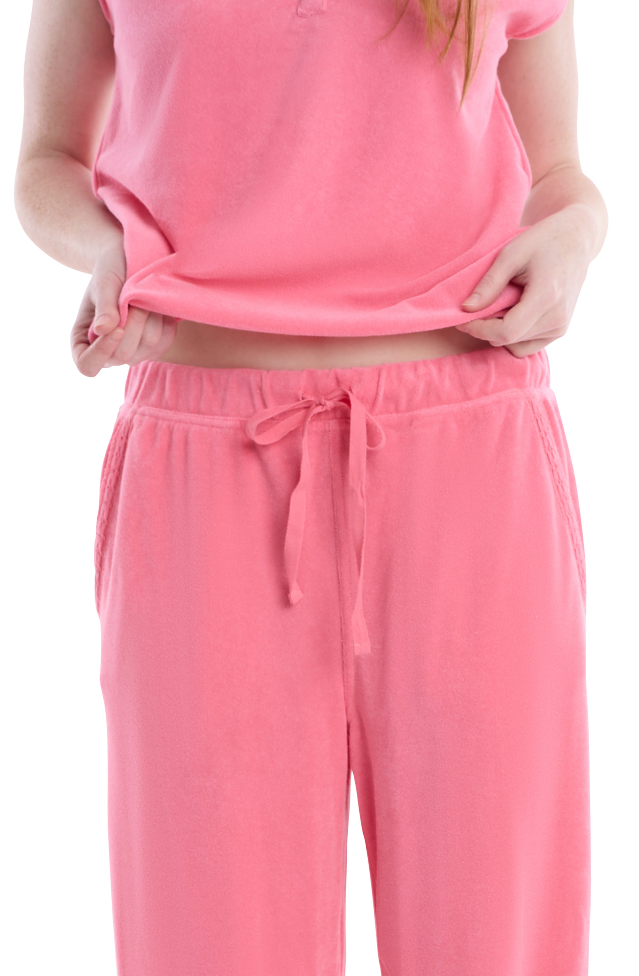 Wide leg pant with crochet trim