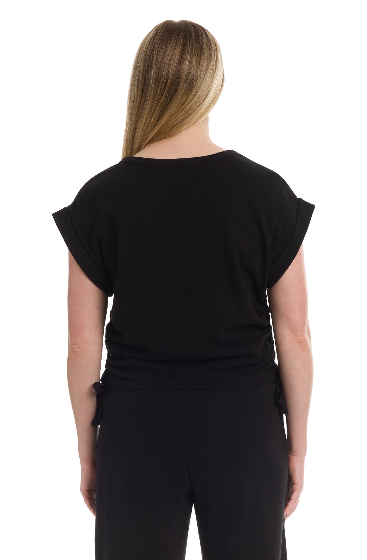 Round neck side drawstrings