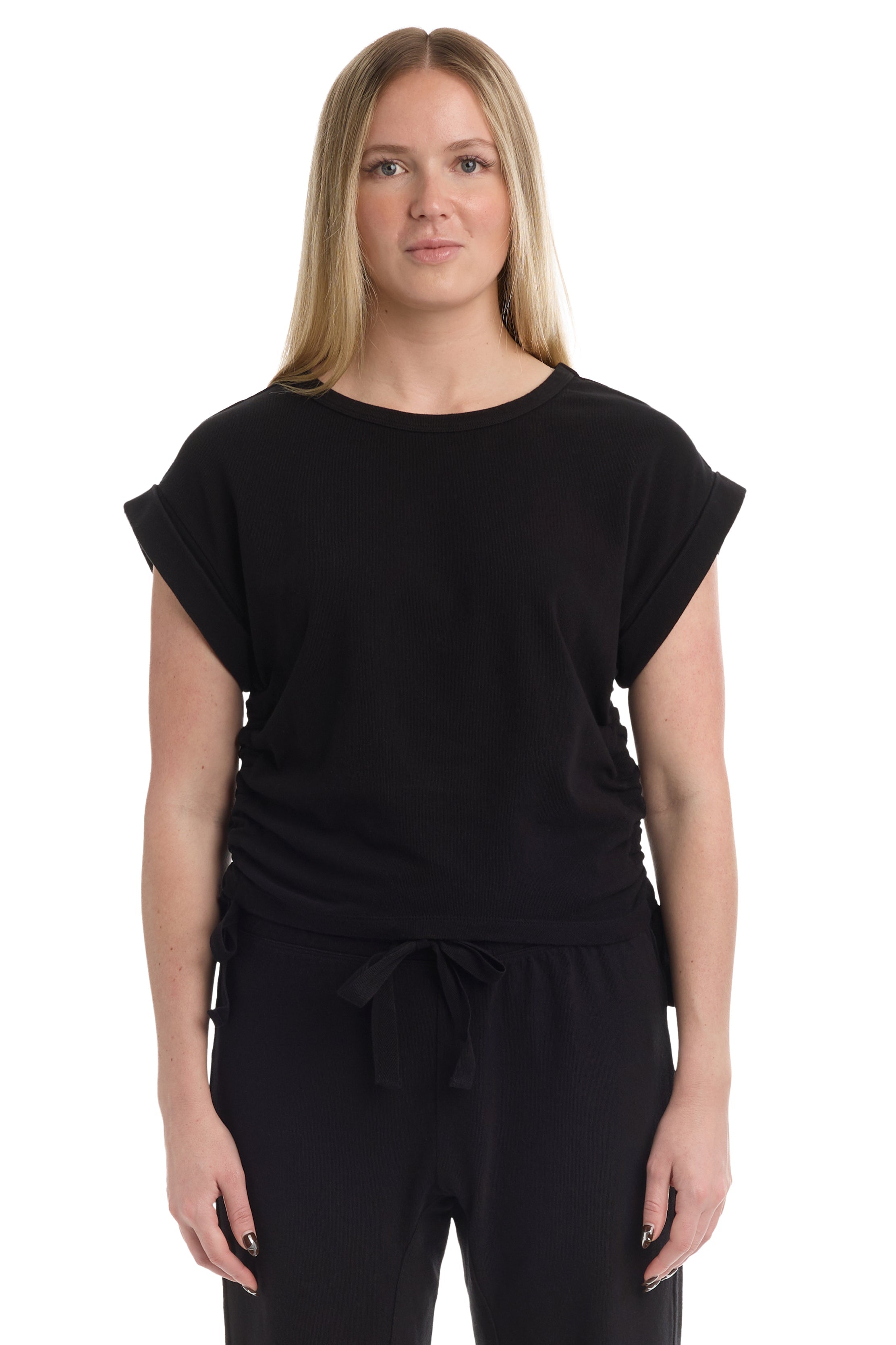 Round neck side drawstrings
