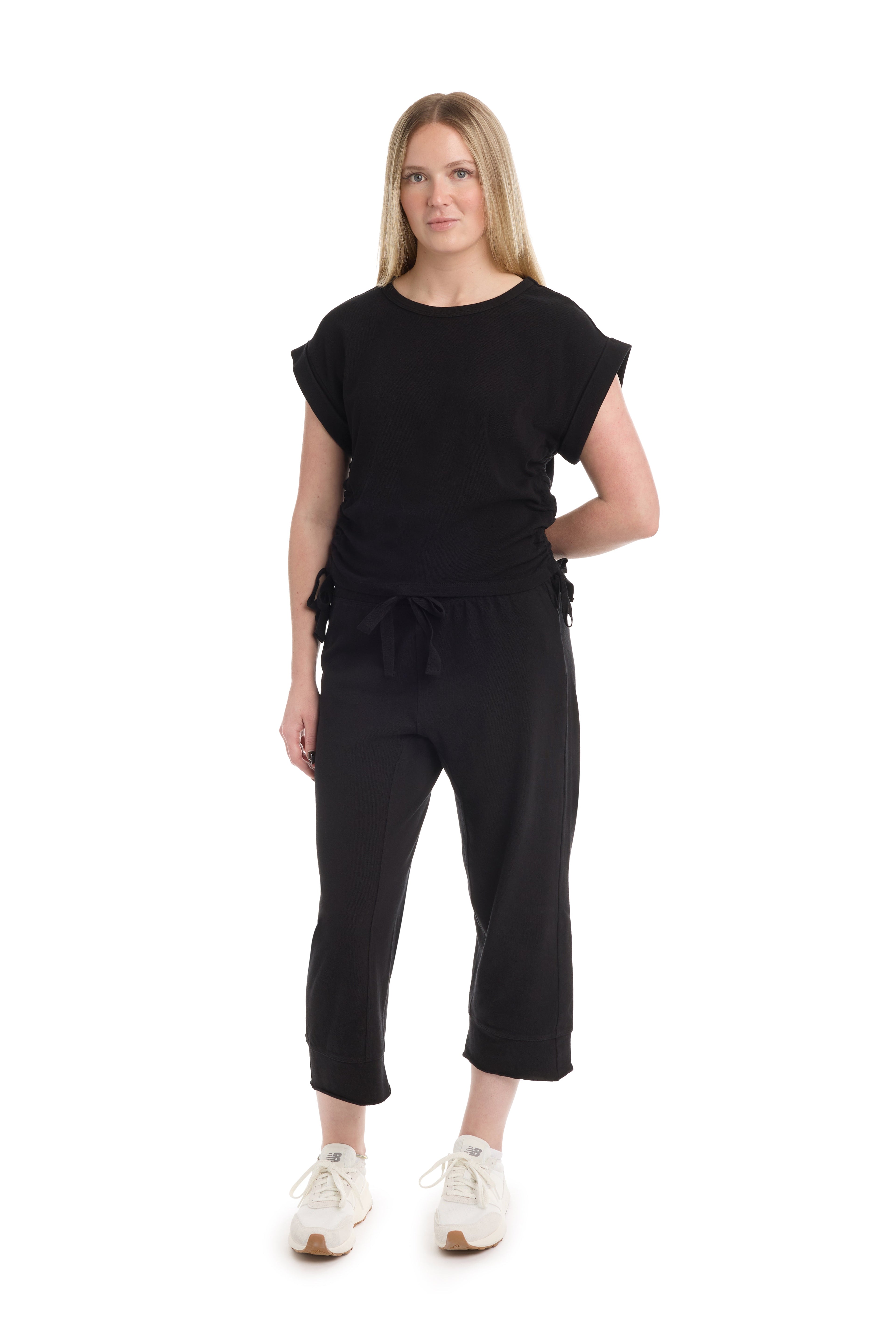 Round neck side drawstrings