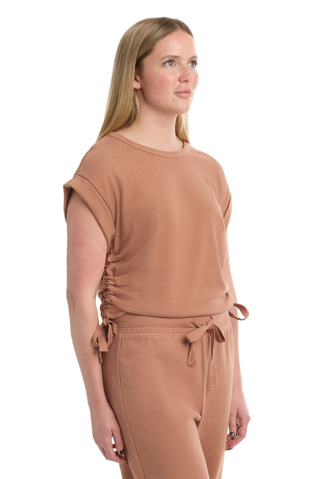 Round neck side drawstrings