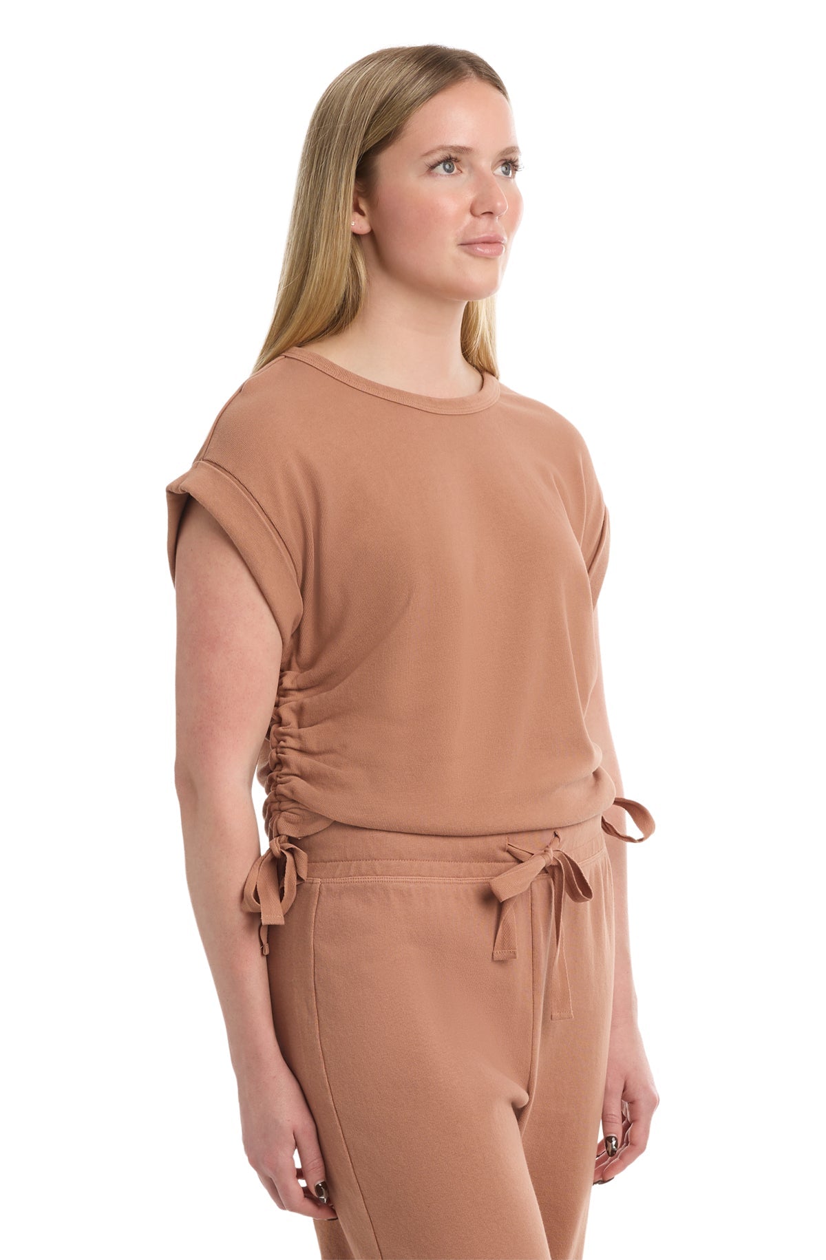 Round neck side drawstrings