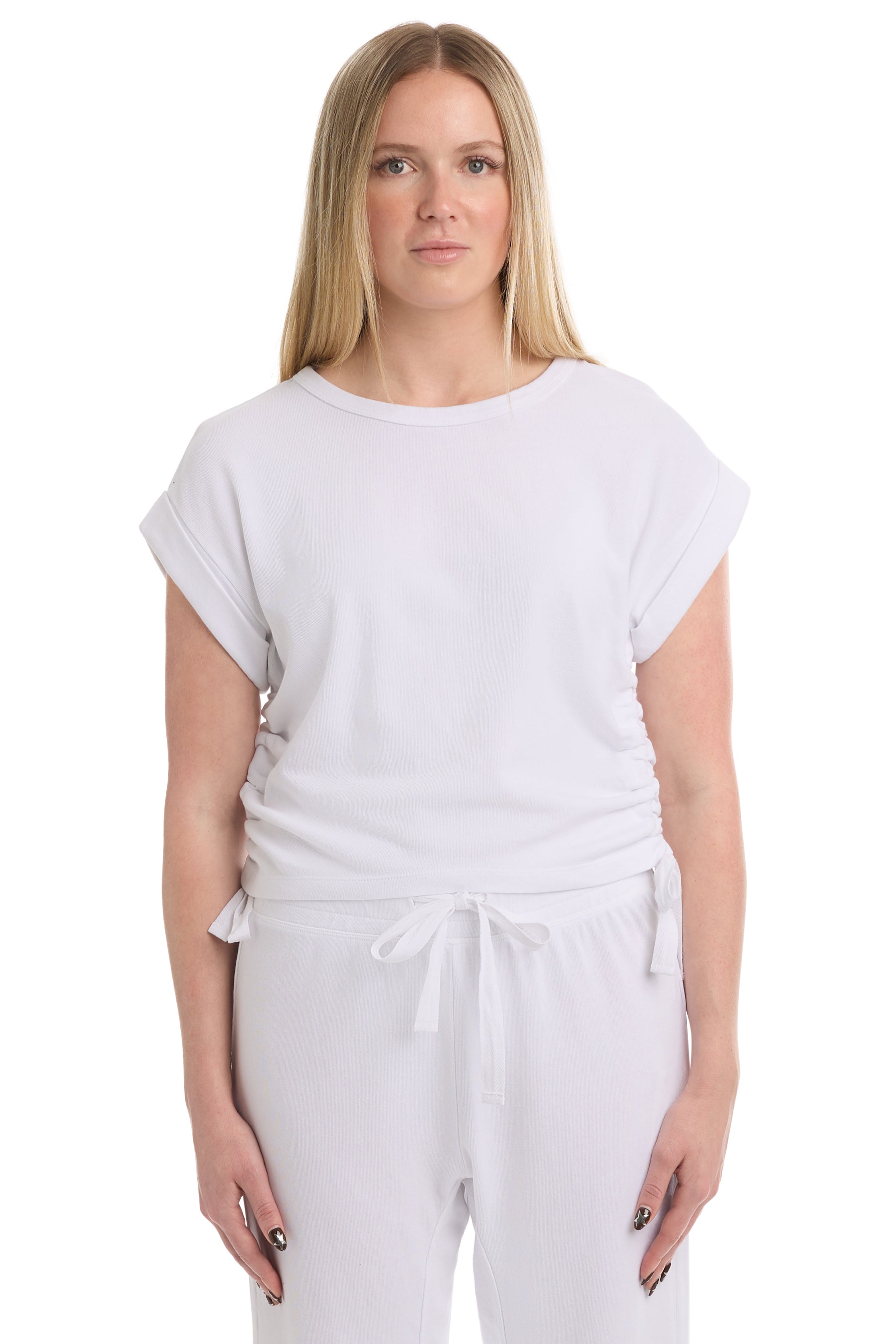 Round neck side drawstrings