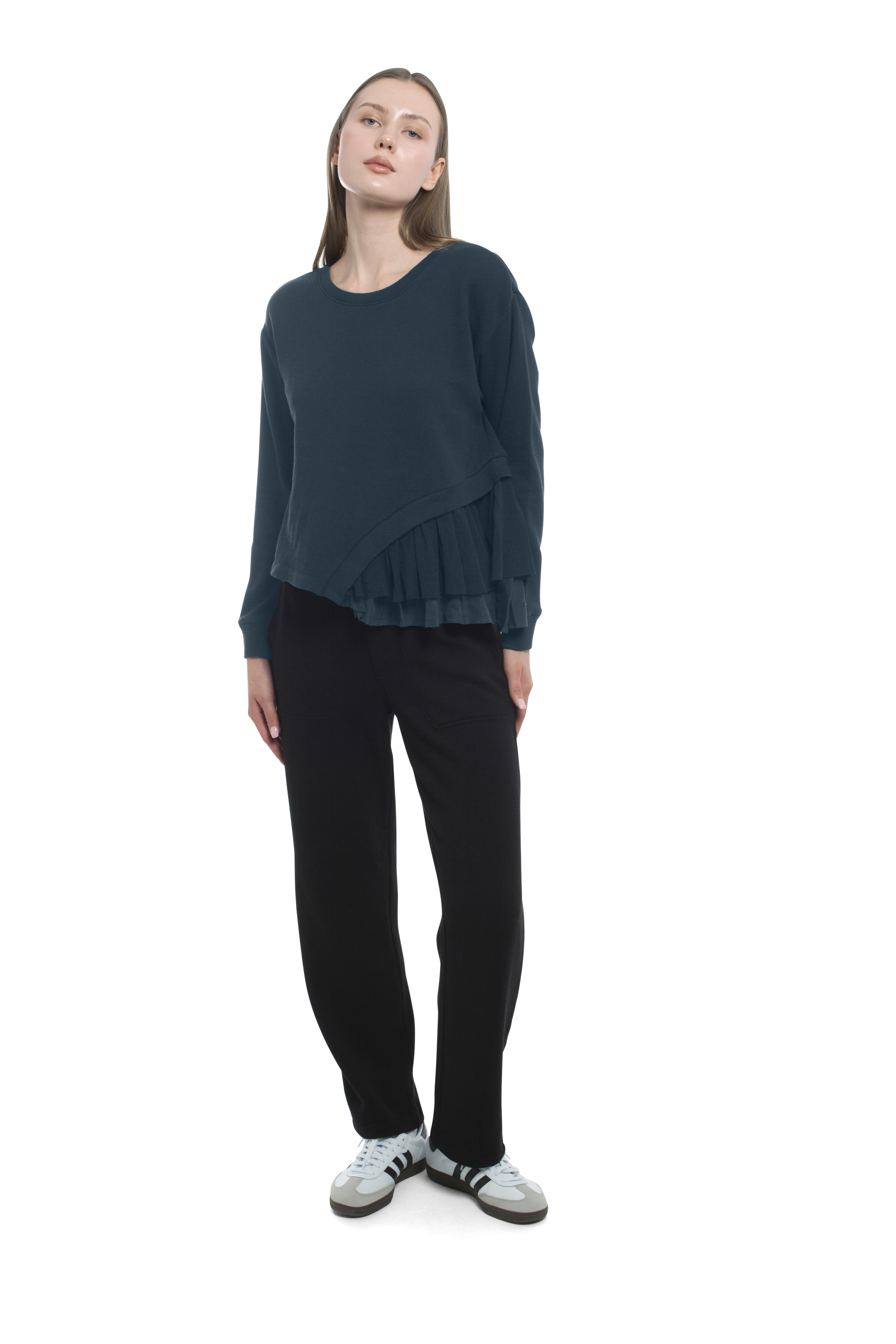 Round Neck Mix Media Sweatshirt