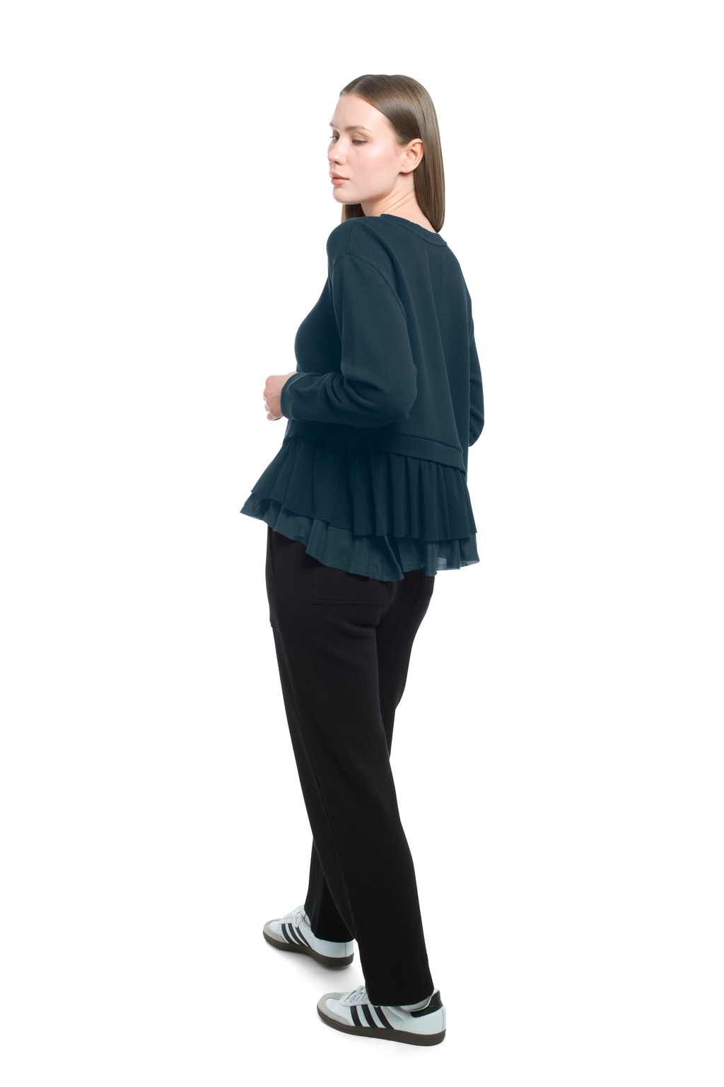 Round Neck Mix Media Sweatshirt